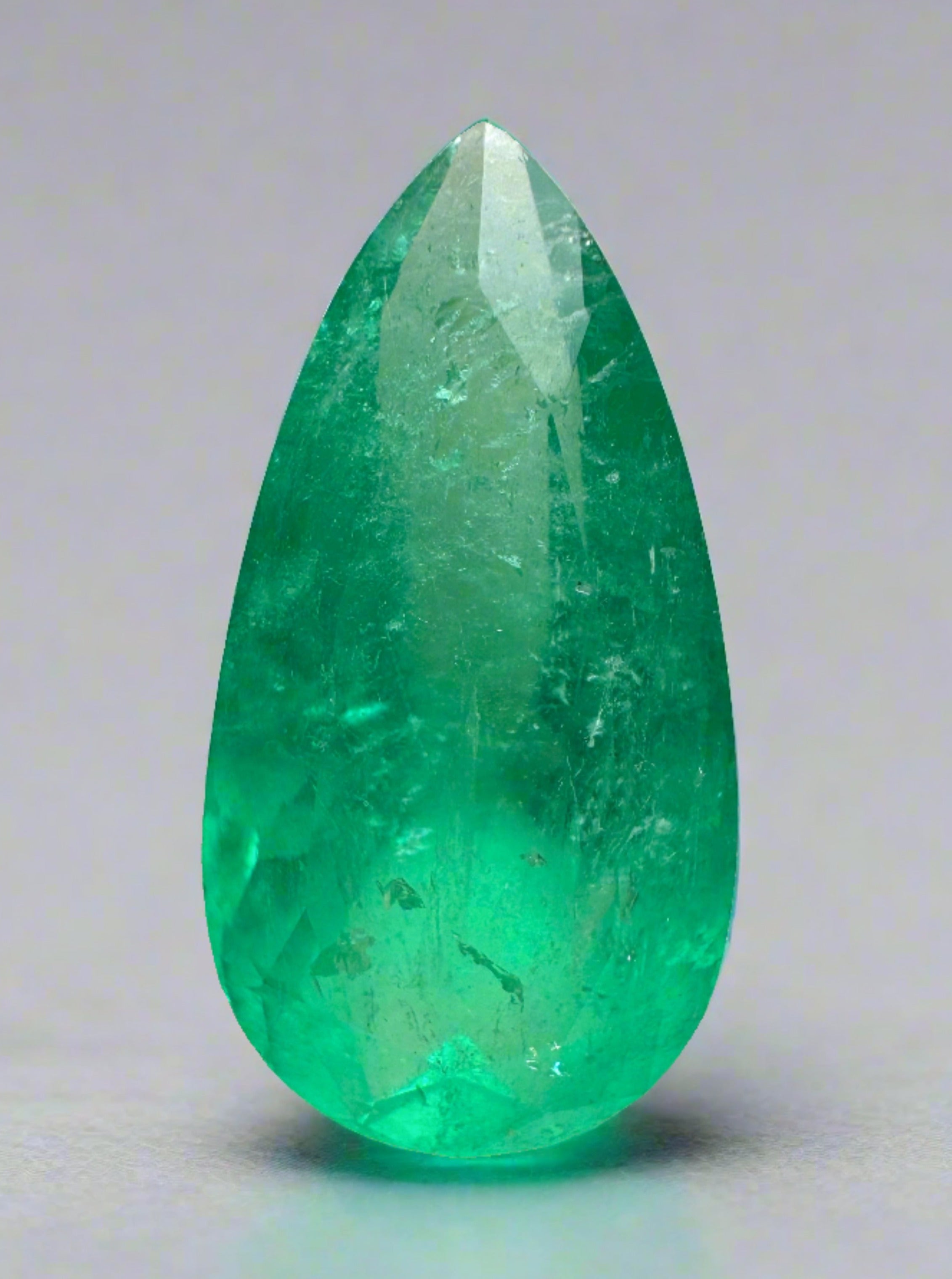 13.05 Carat 23x12 Apple Green Natural Loose Colombian Emerald-Pear Cut - JR Colombian Emeralds