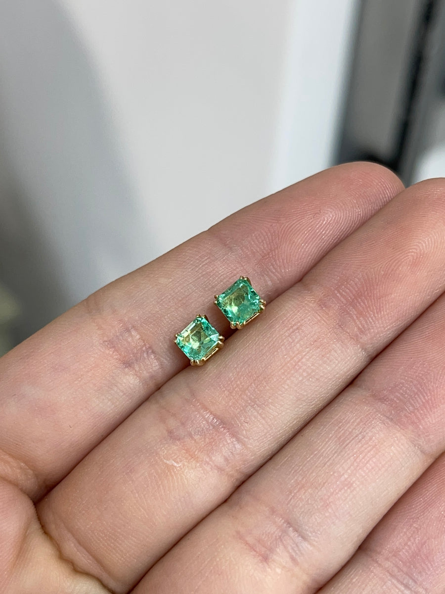 1.73tcw Asscher Cut Rich Green Colombian Emerald Earrings 14K