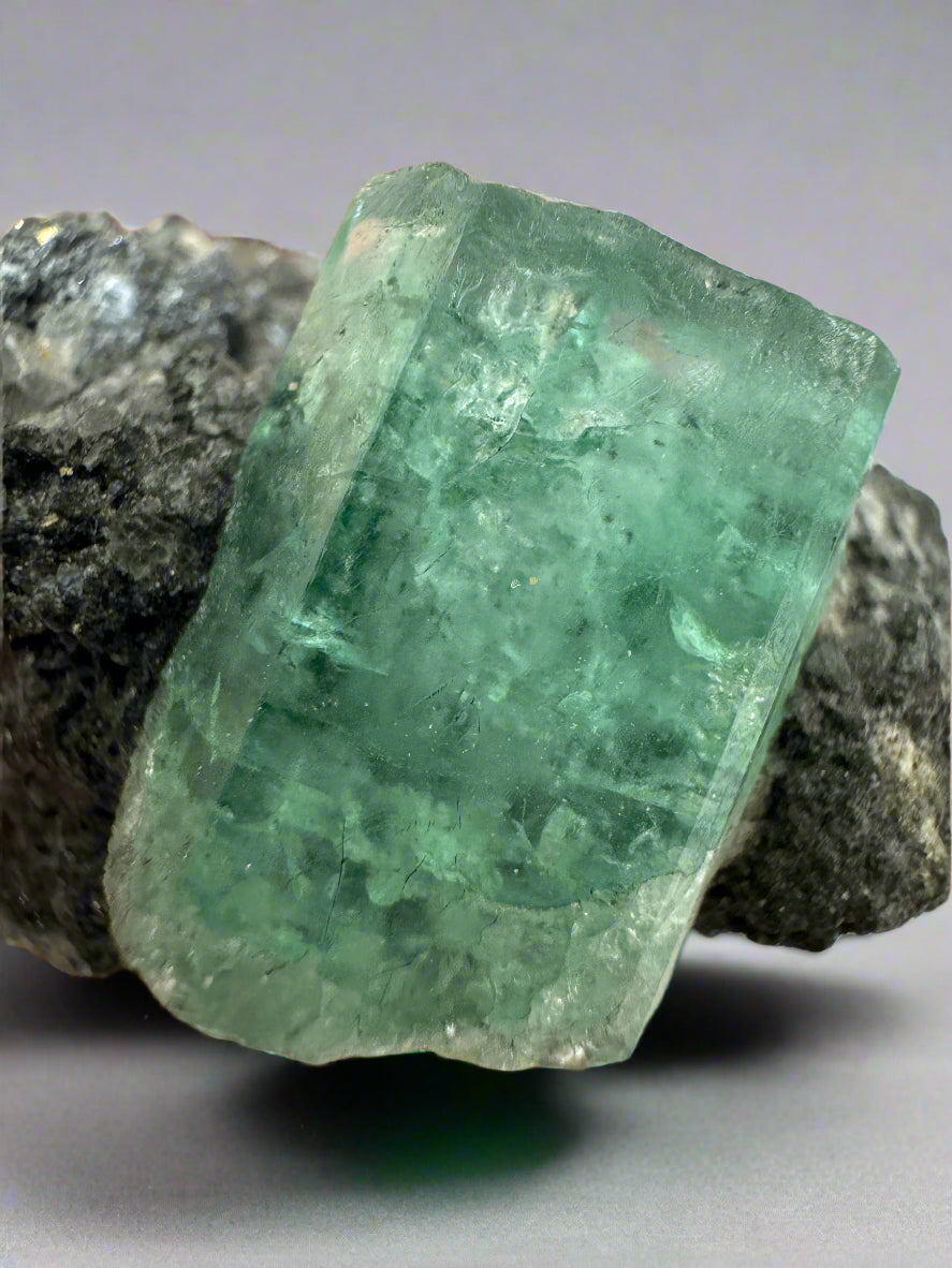 19mm x 14.87mm Single Cut Rough Colombian Emerald In Black Shale Matrix