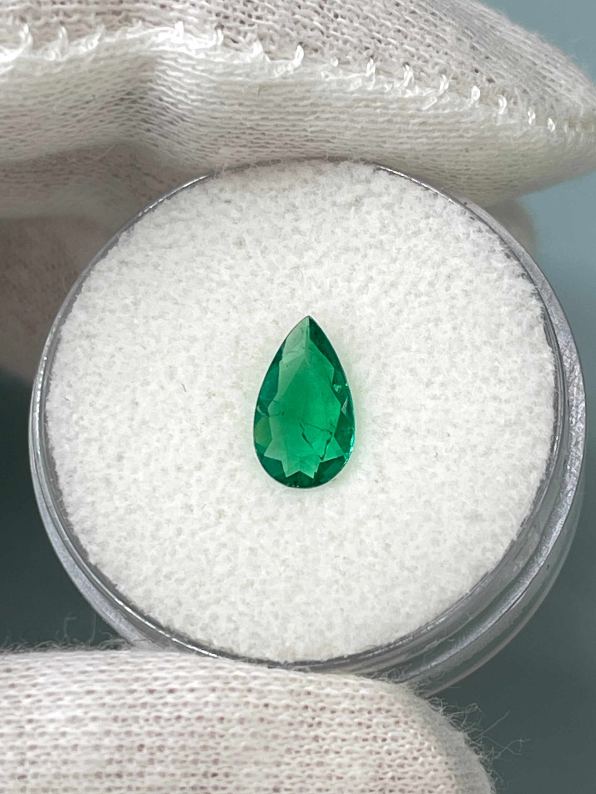 0.57 carat 9x5 Rich Green Natural Loose Colombian Emerald-Pear Cut