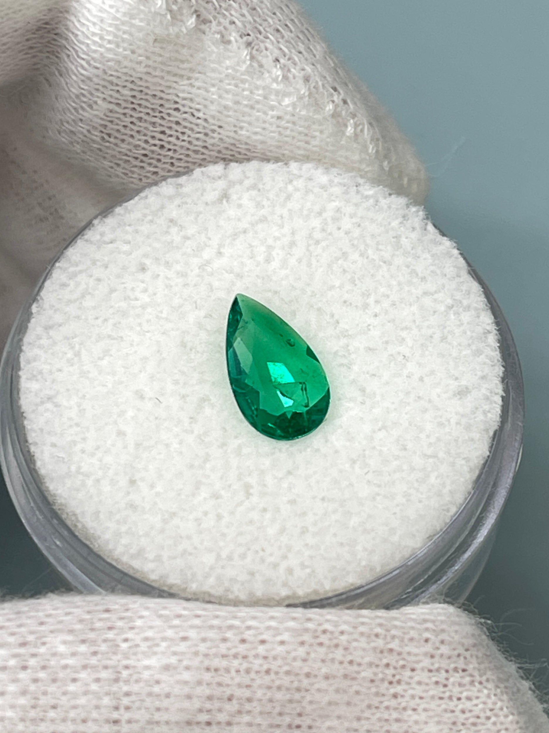 0.57 carat 9x5 Rich Green Natural Loose Colombian Emerald-Pear Cut