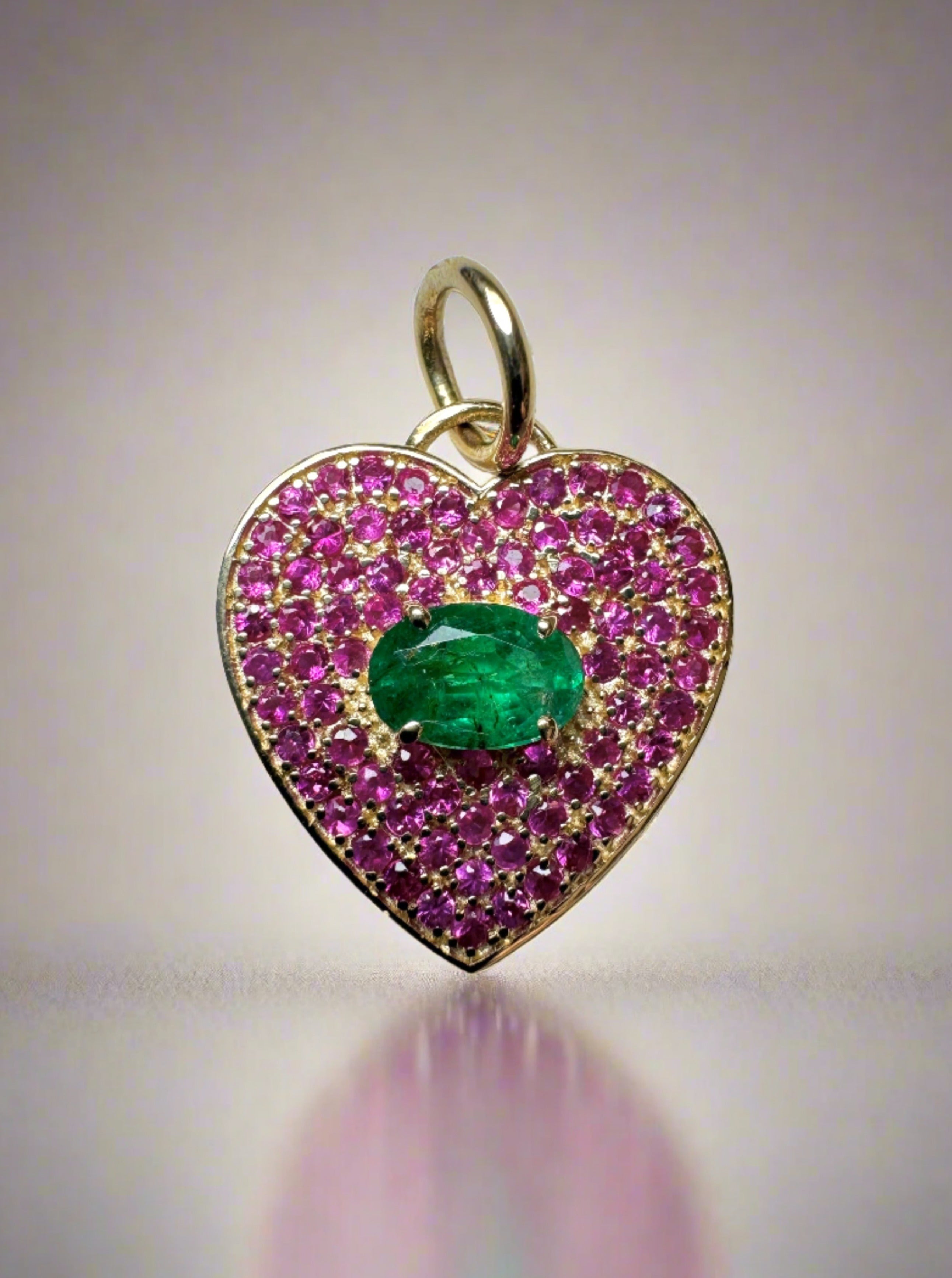 IG DEAL 1.0tcw Pink Sapphire & Emerald Pendants 14K - JR Colombian Emeralds