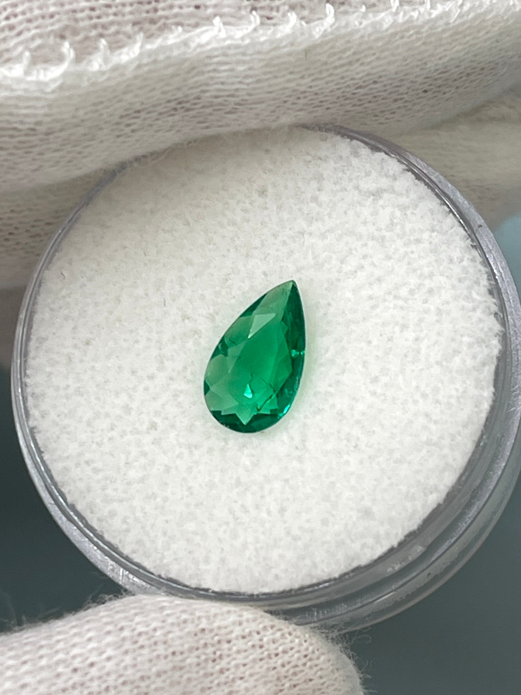 0.57 carat 9x5 Rich Green Natural Loose Colombian Emerald-Pear Cut