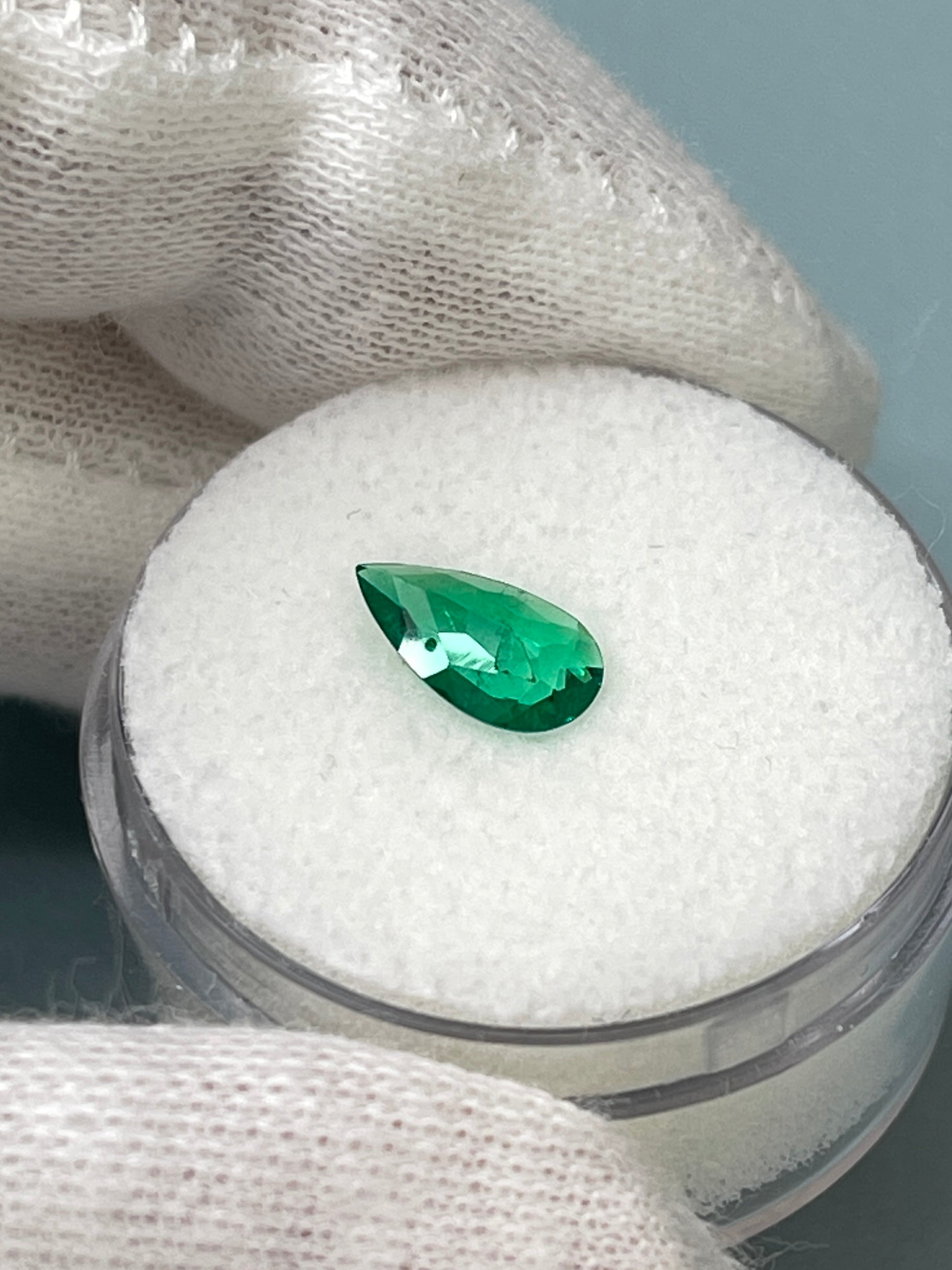 0.57 carat 9x5 Rich Green Natural Loose Colombian Emerald-Pear Cut