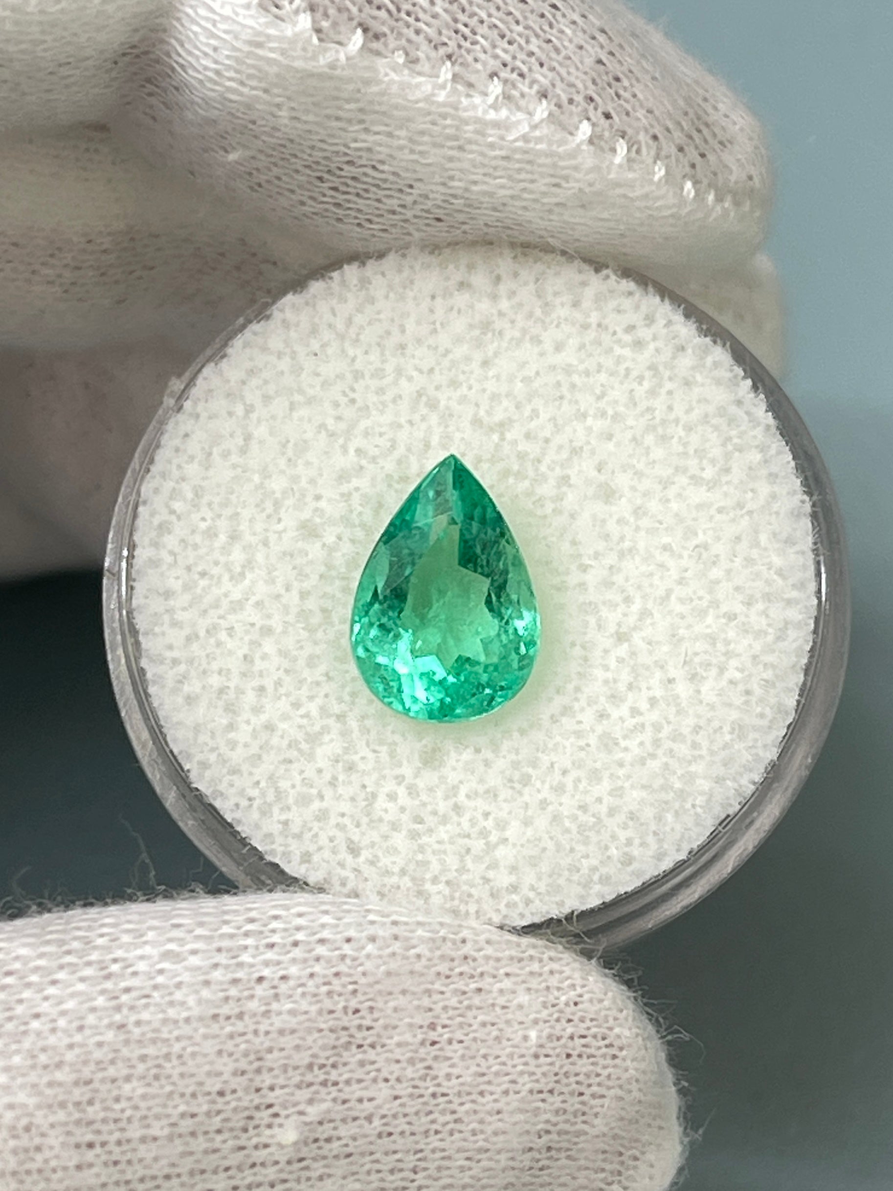 2.41 carat 10.5x7.5 Pastel Bluish Green Natural Loose Colombian Emerald-Pear Cut