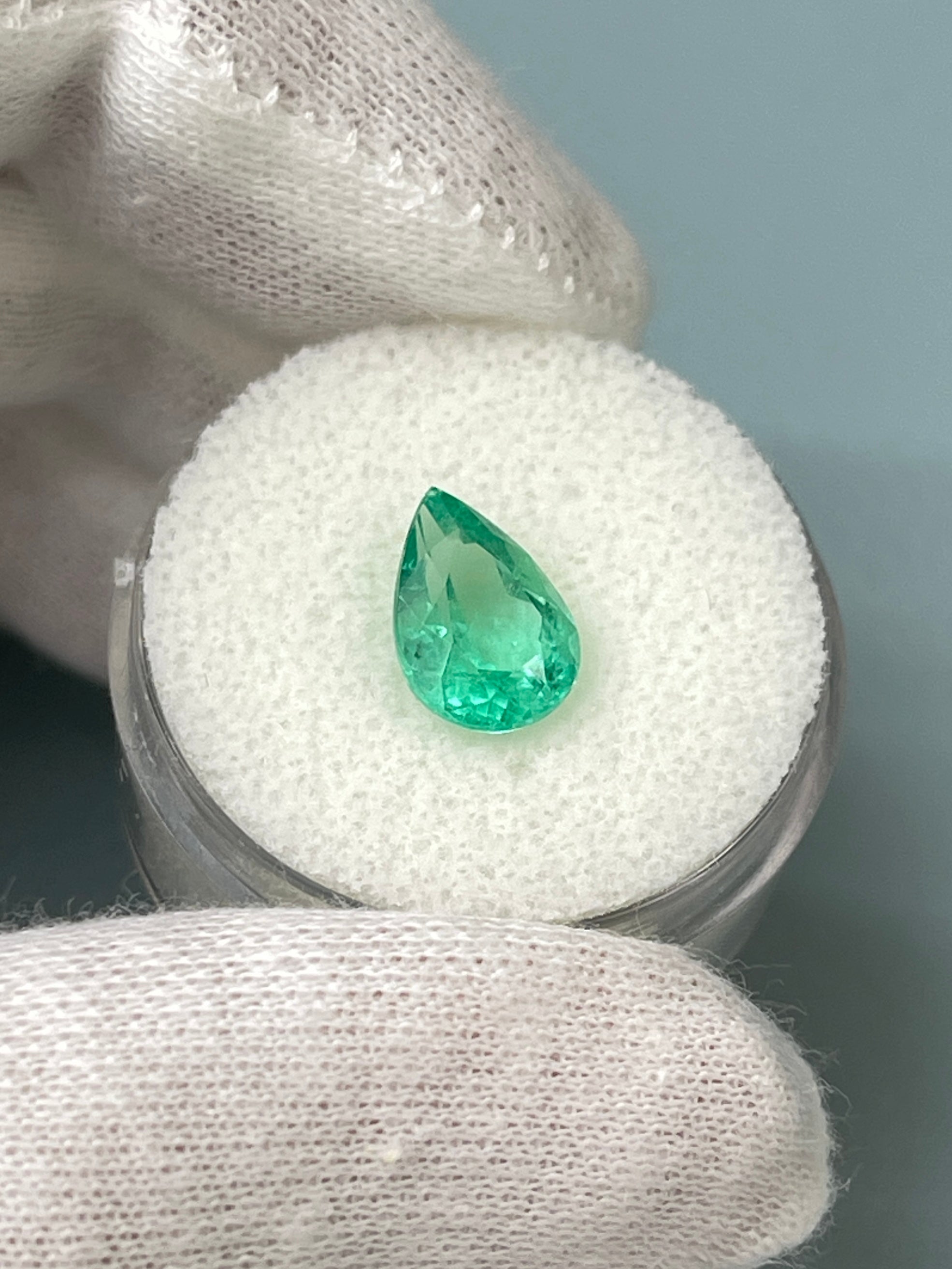 2.41 carat 10.5x7.5 Pastel Bluish Green Natural Loose Colombian Emerald-Pear Cut