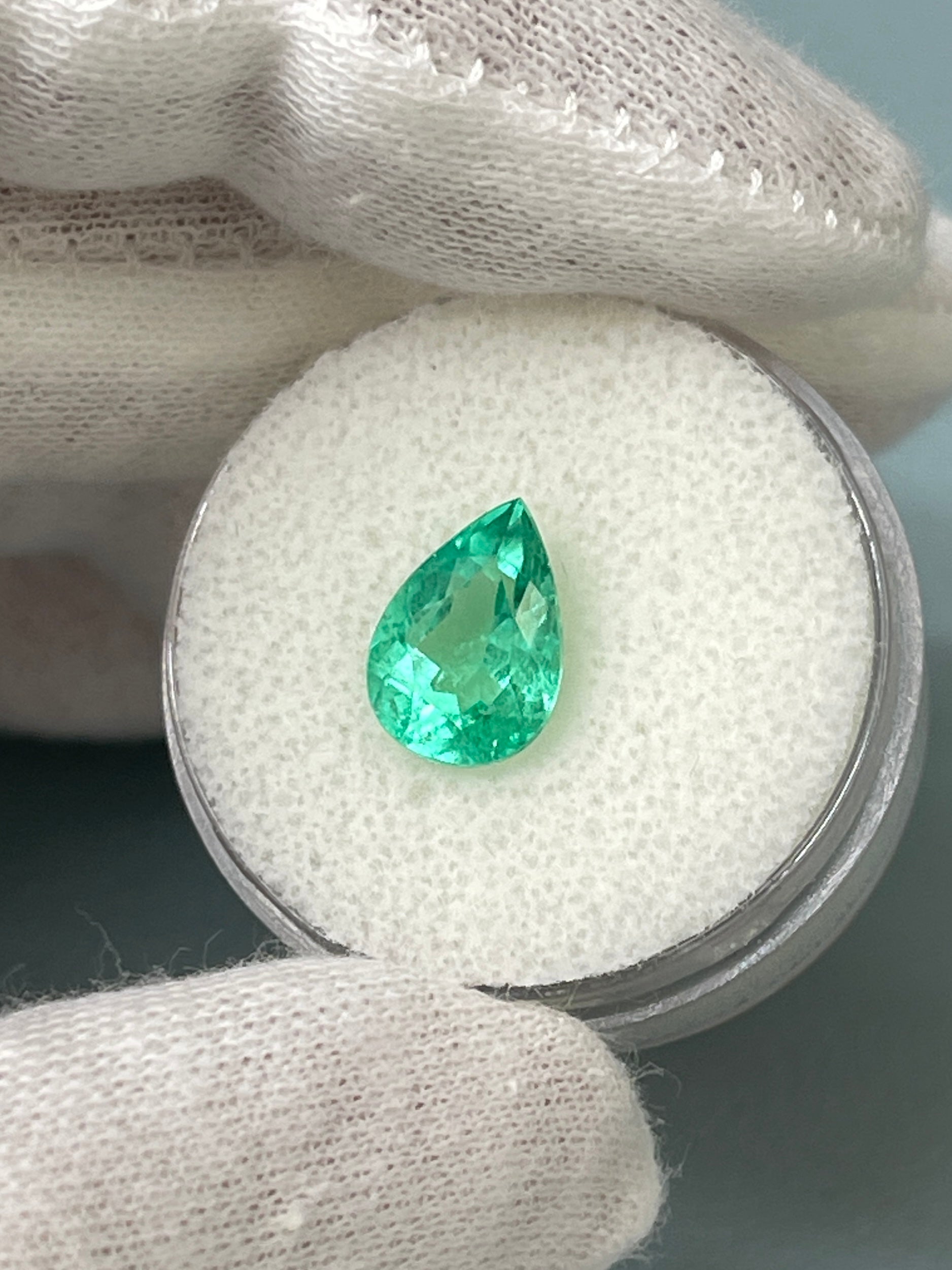 2.41 carat 10.5x7.5 Pastel Bluish Green Natural Loose Colombian Emerald-Pear Cut