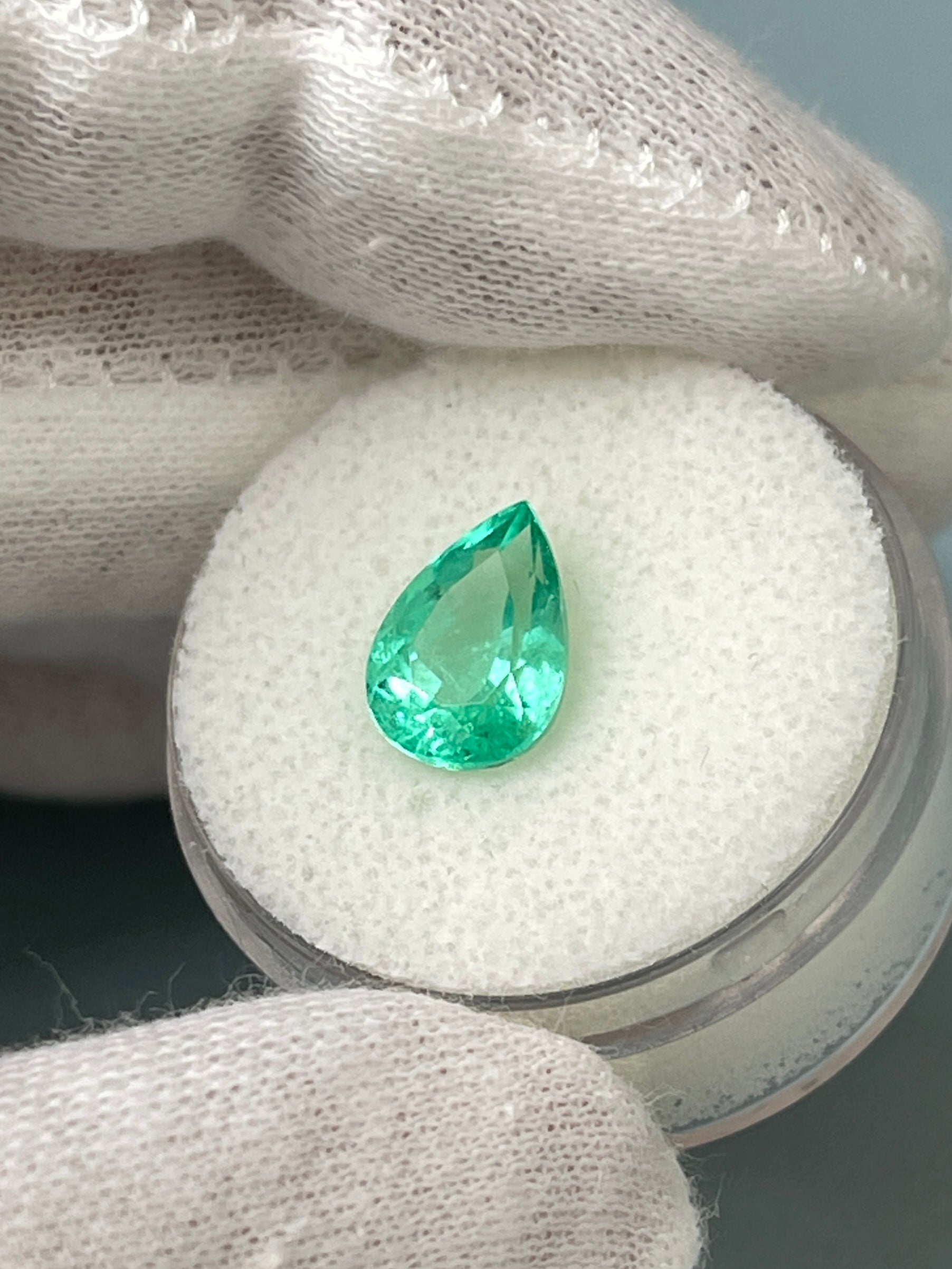 2.41 carat 10.5x7.5 Pastel Bluish Green Natural Loose Colombian Emerald-Pear Cut