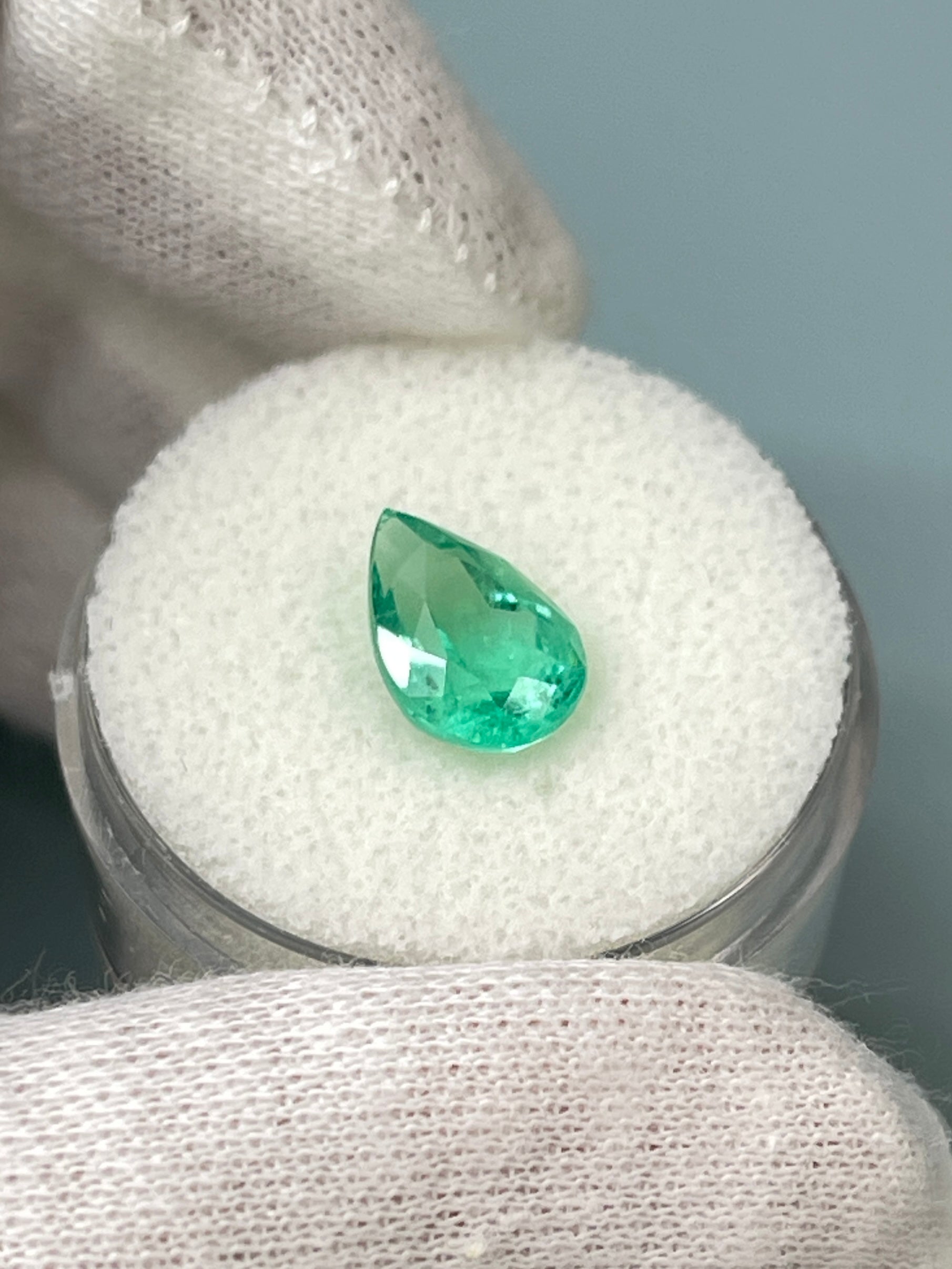 2.41 carat 10.5x7.5 Pastel Bluish Green Natural Loose Colombian Emerald-Pear Cut