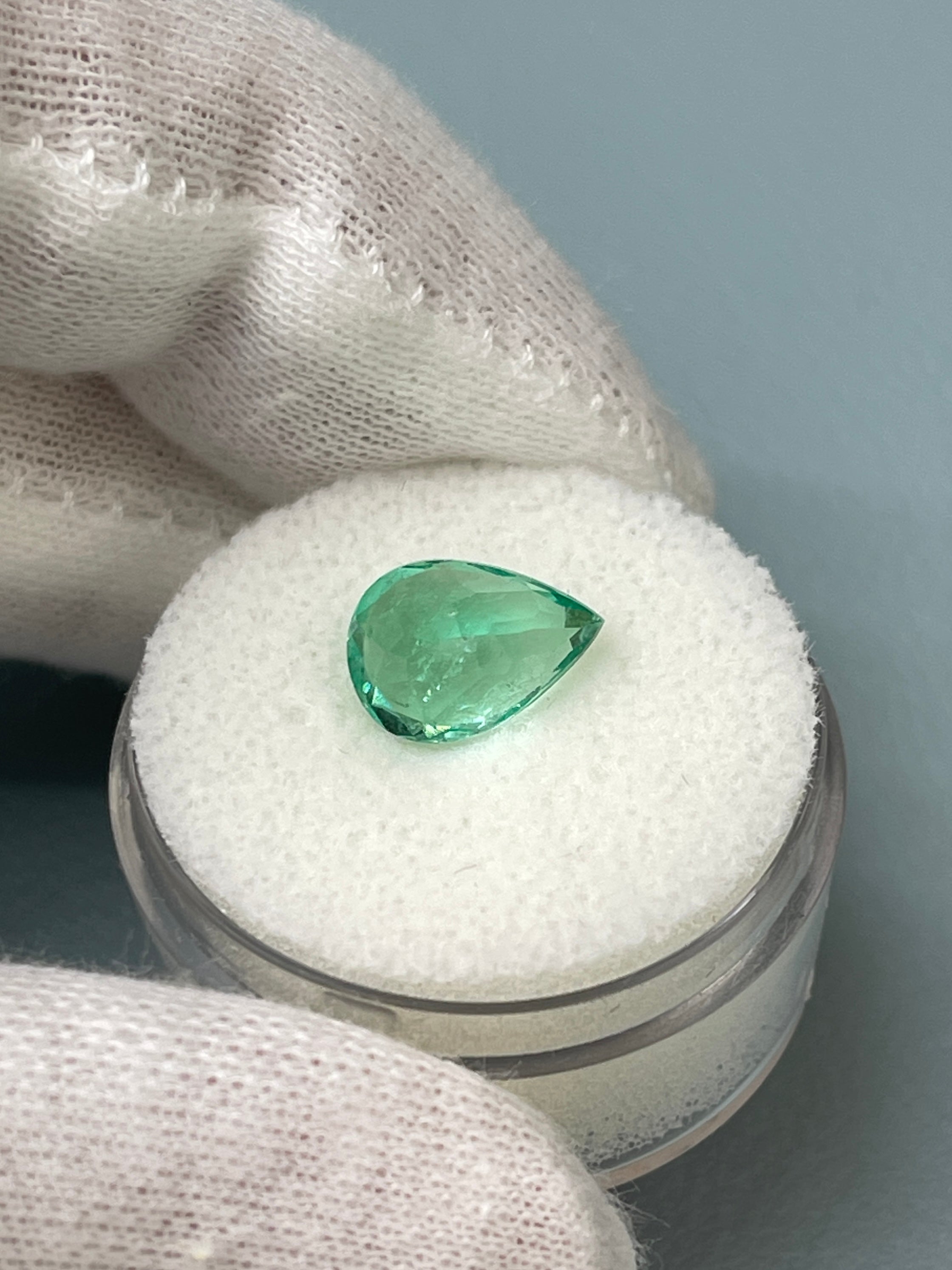 2.41 carat 10.5x7.5 Pastel Bluish Green Natural Loose Colombian Emerald-Pear Cut