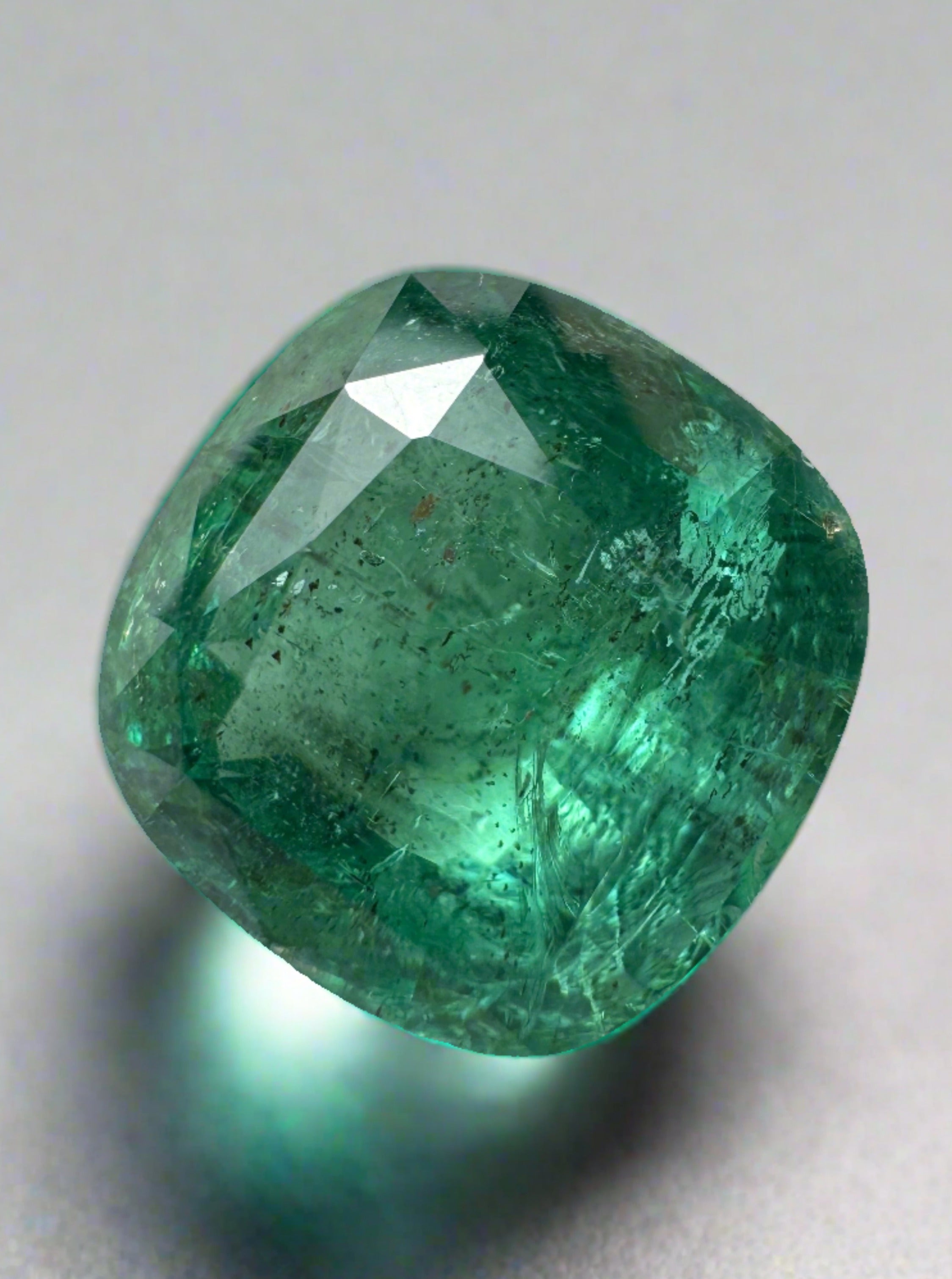 9.12 Carat 12.5x12.5 Earthy Green Natural Loose Zambian Emerald-Rounded Cushion Cut - JR Colombian Emeralds