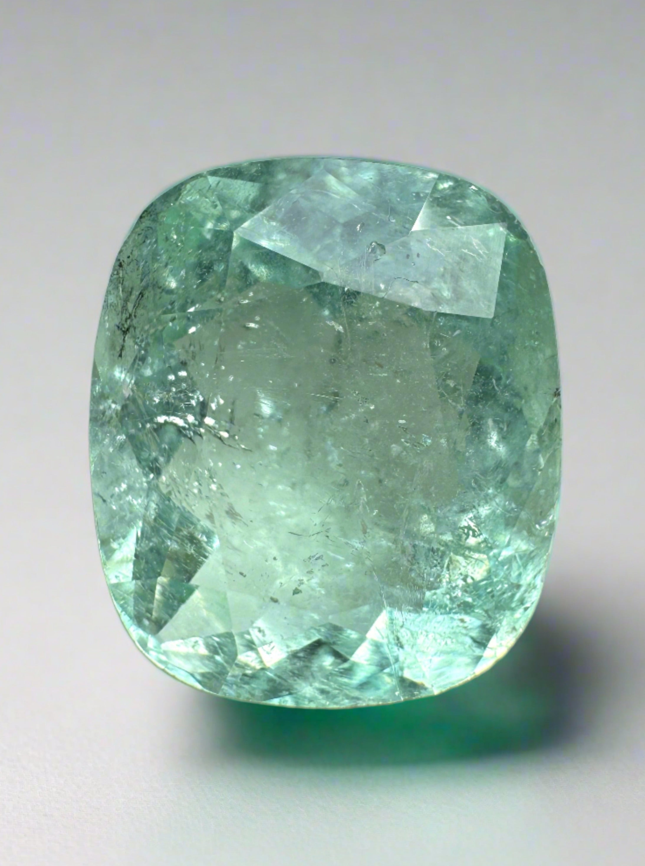 8.94 Carat 15x13 Light Green Natural Loose Colombian Emerald-Cushion Cut - JR Colombian Emeralds