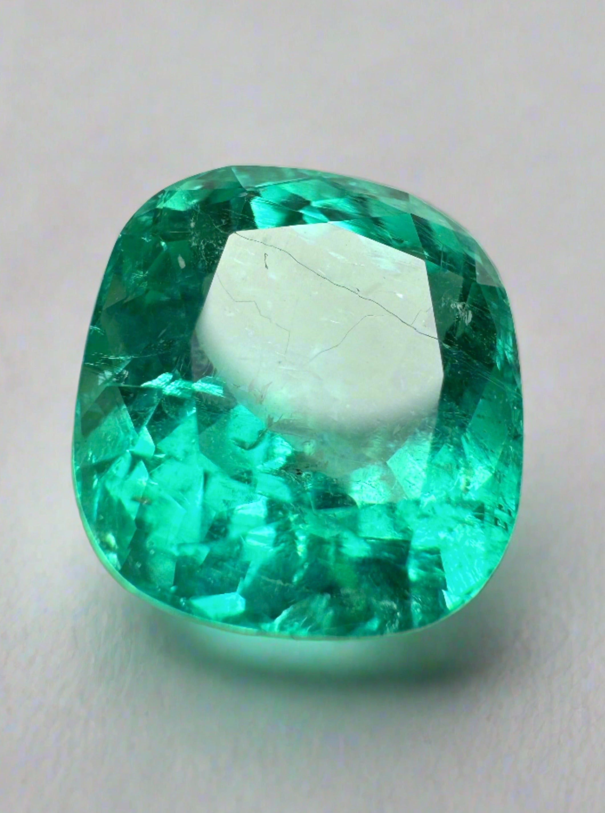 8.46 Carat GIA Certified 13x12 Lustrous Bluish Green Natural Loose Cushion Cut Colombian Emerald - JR Colombian Emeralds