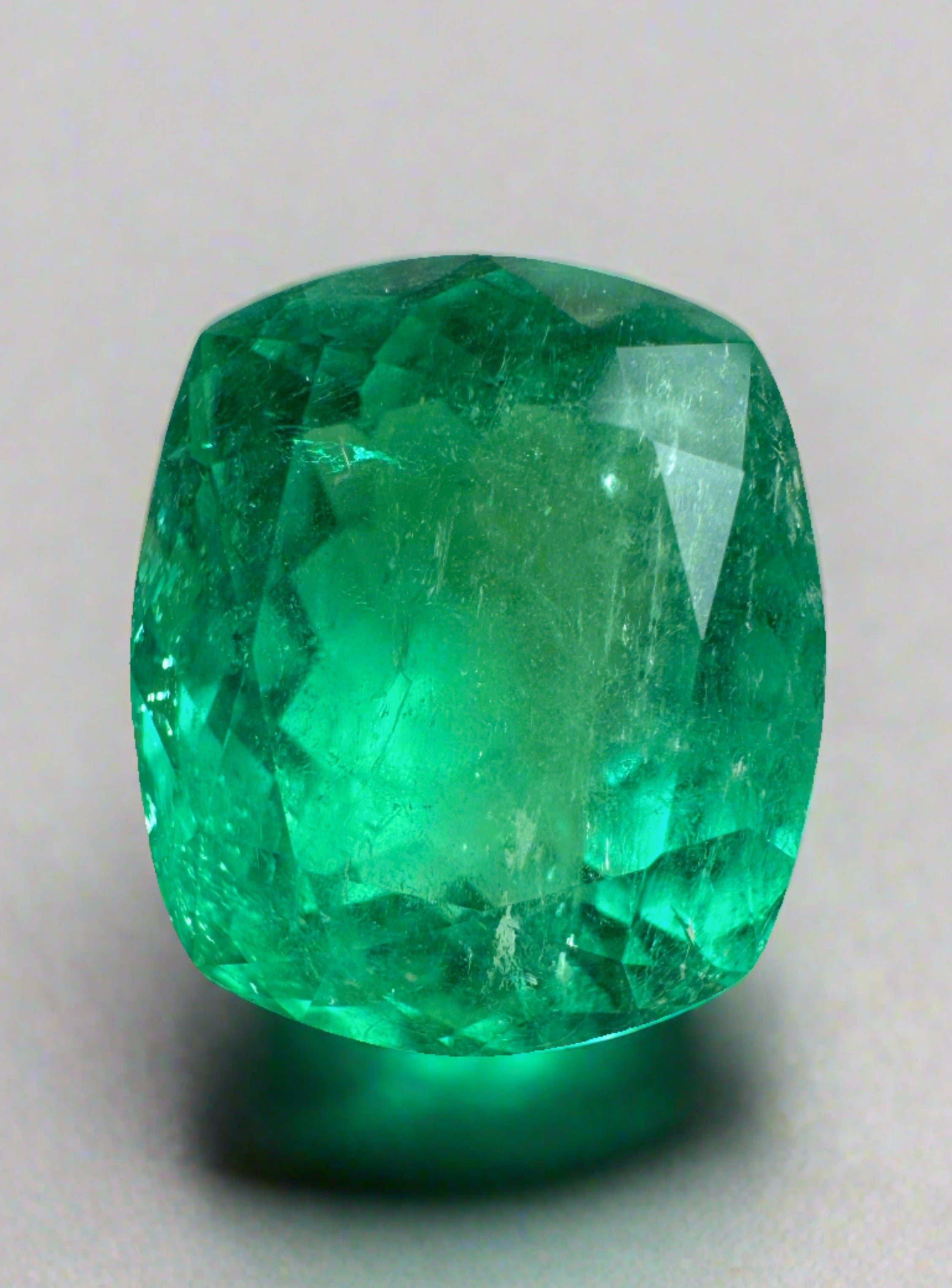 8.20 Carat 13.4x11.5 Muzo Green Natural Loose Colombian Emerald- Cushion Cut - JR Colombian Emeralds