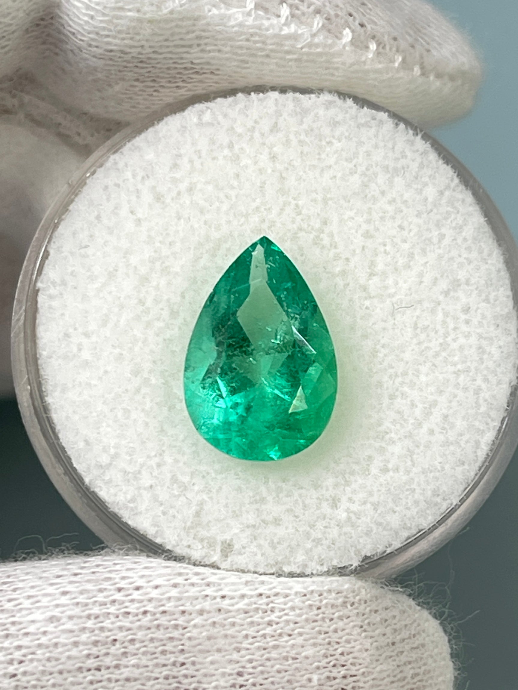 2.95 carat 12.5x8.5 Medium Green Natural Loose Colombian Emerald-Pear Cut