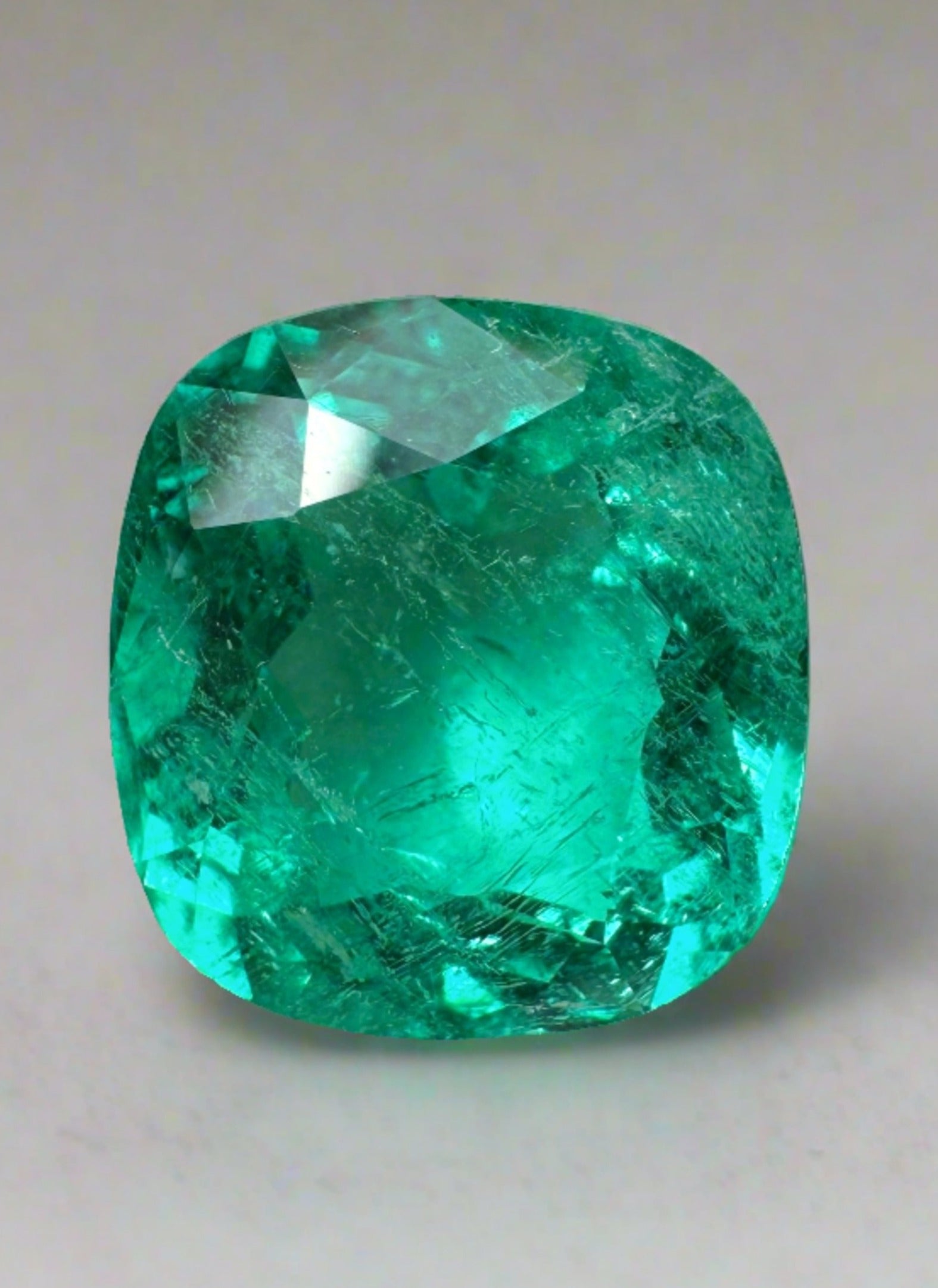 5.80 Carat Certified 11.5x10.8 Fine Bluish Green Natural Loose Colombian Emerald- Cushion Cut - JR Colombian Emeralds