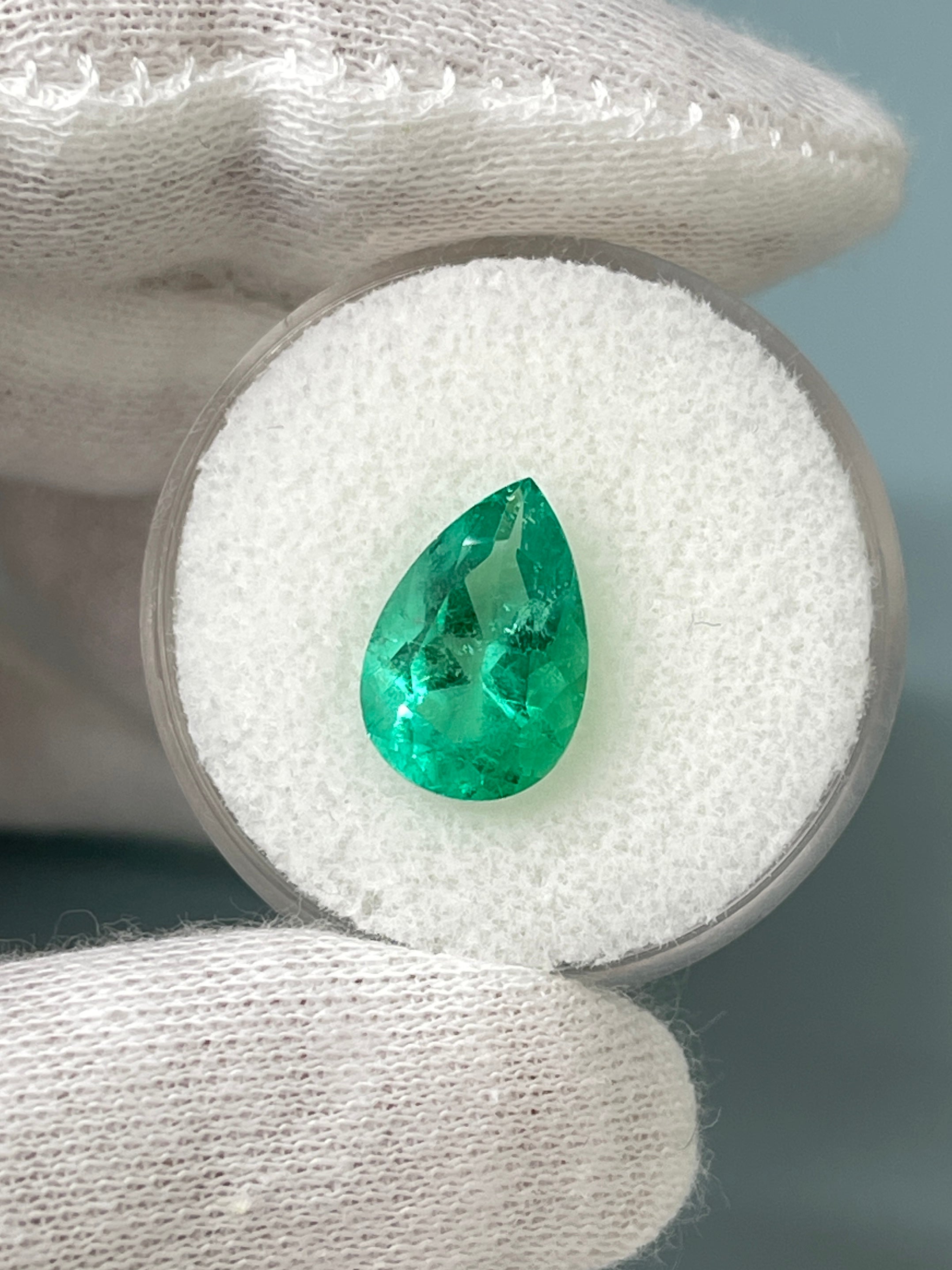 2.95 carat 12.5x8.5 Medium Green Natural Loose Colombian Emerald-Pear Cut