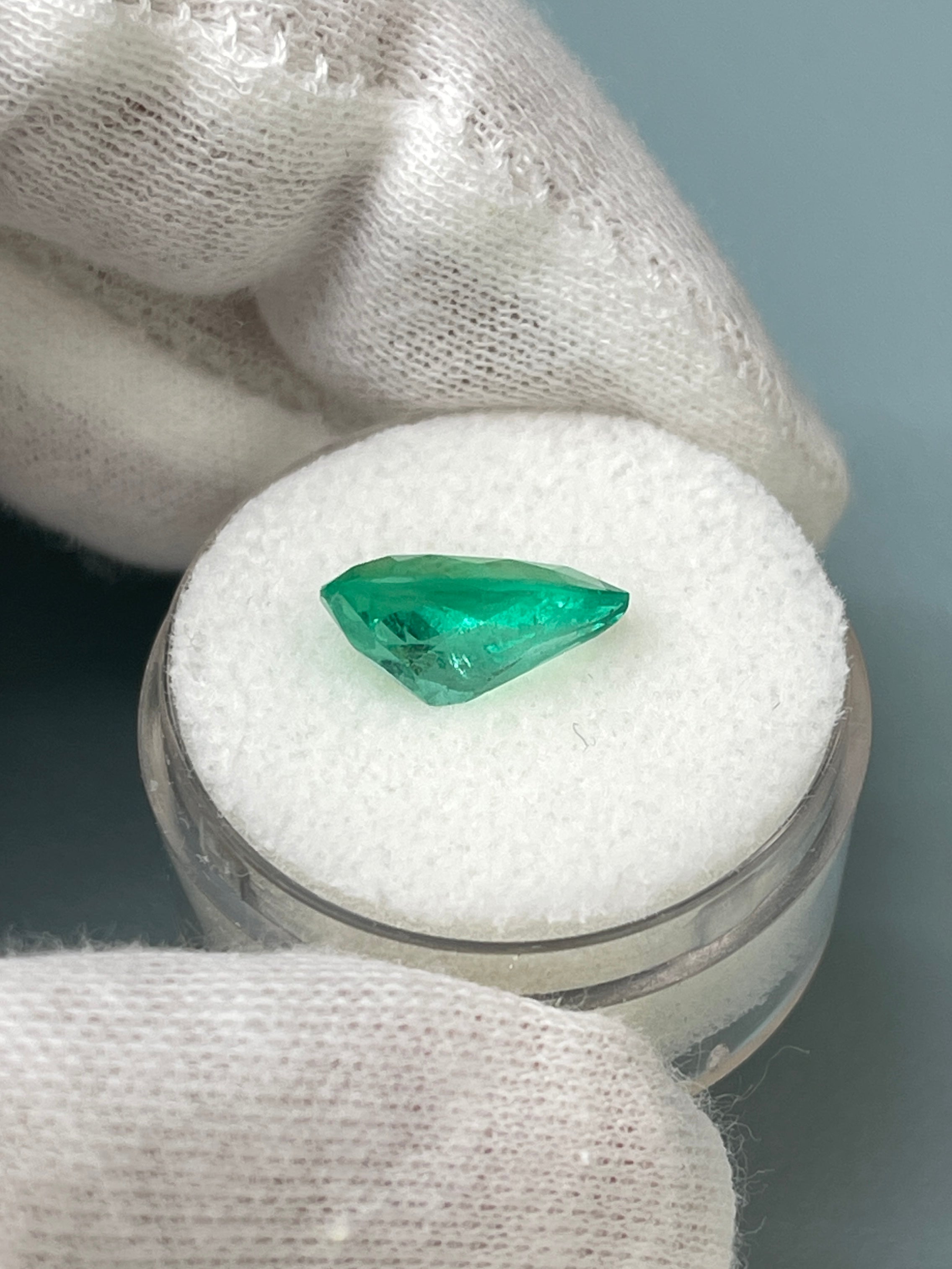 2.95 carat 12.5x8.5 Medium Green Natural Loose Colombian Emerald-Pear Cut