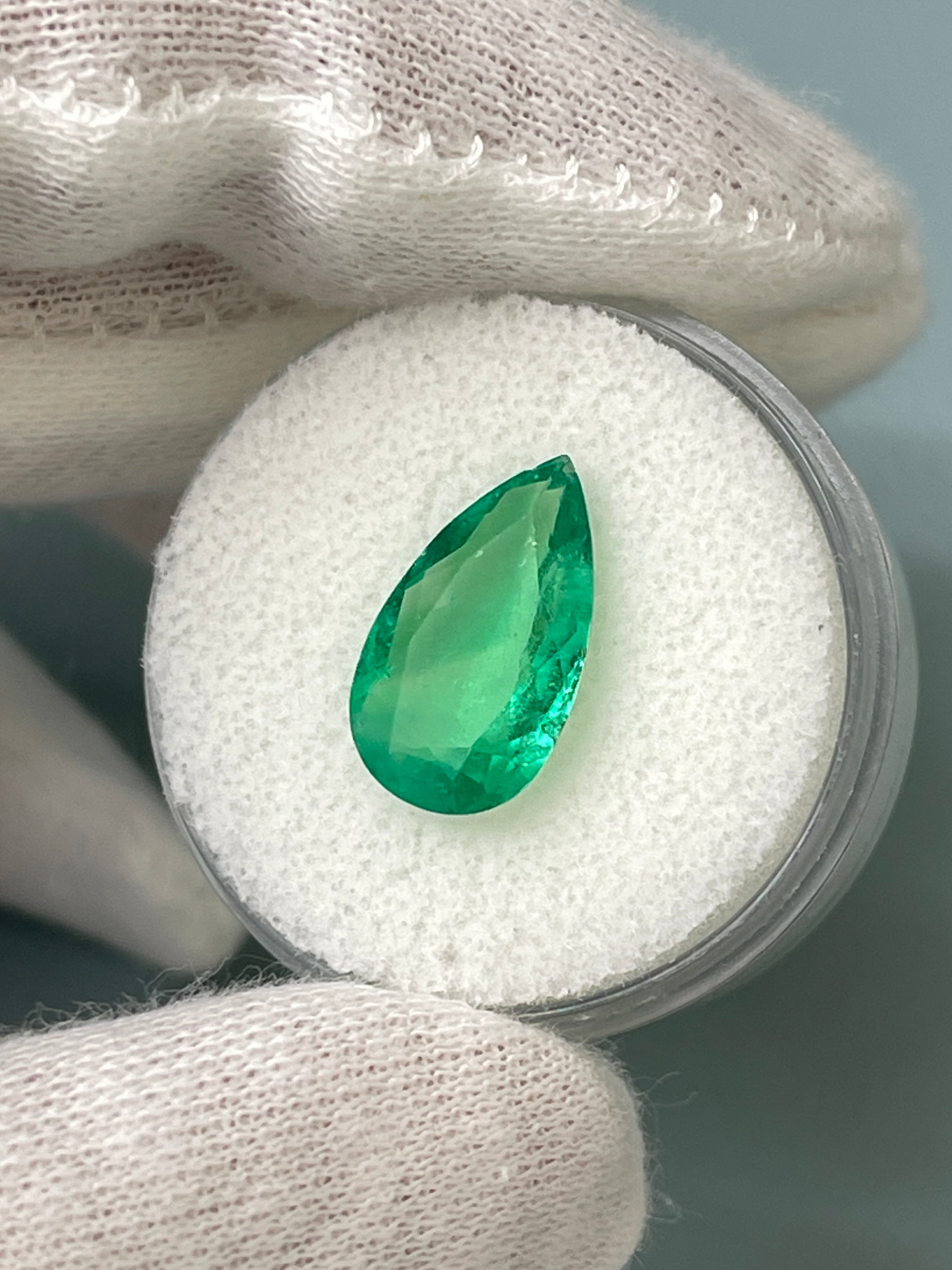 3.10 carat 14.5x8.5 Spready Yellowish Green Natural Loose Colombian Emerald-Pear Cut