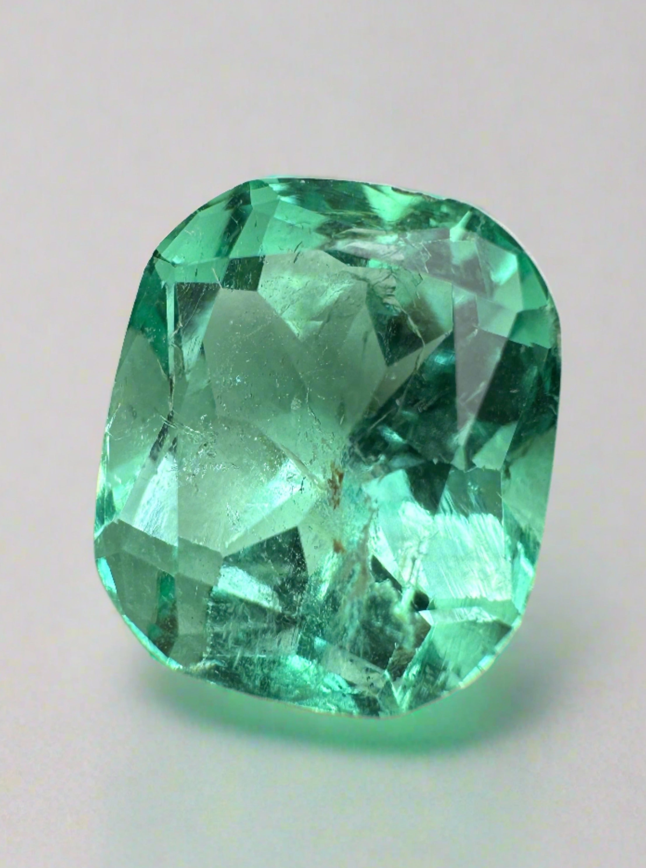 7.13 Carat 13x11 Vivacious Bluish Green Natural Loose Colombian Emerald- Cushion Cut - JR Colombian Emeralds