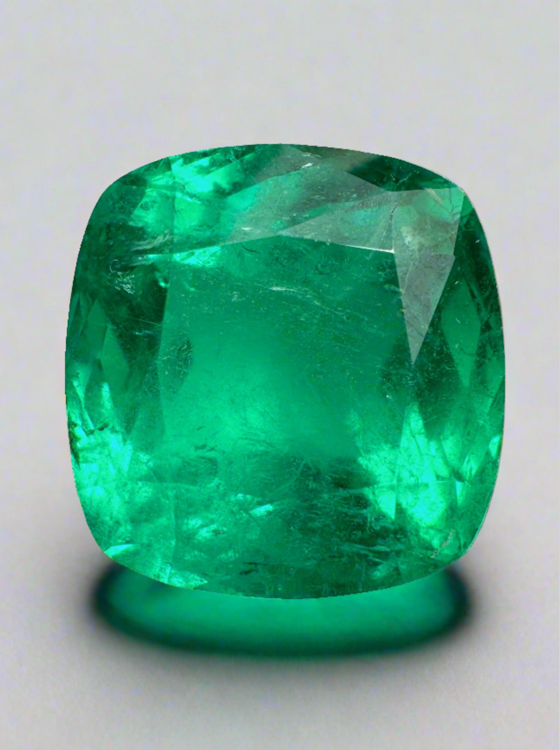 7.98 Carat 12x12 Vivid Bluish Green Natural Loose Colombian Emerald-Rounded Cushion Cut - JR Colombian Emeralds