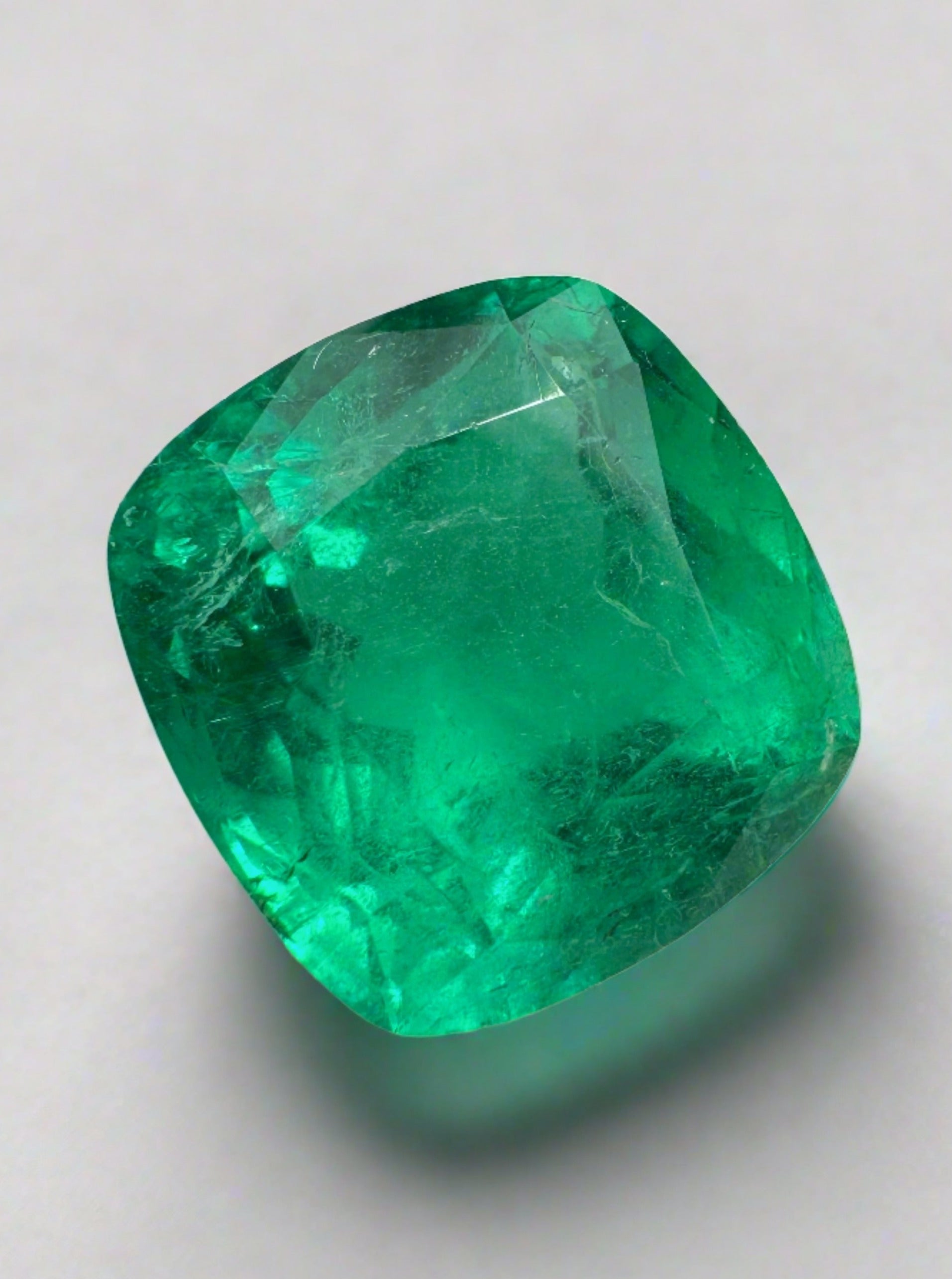 7.98 Carat 12x12 Vivid Bluish Green Natural Loose Colombian Emerald-Rounded Cushion Cut - JR Colombian Emeralds