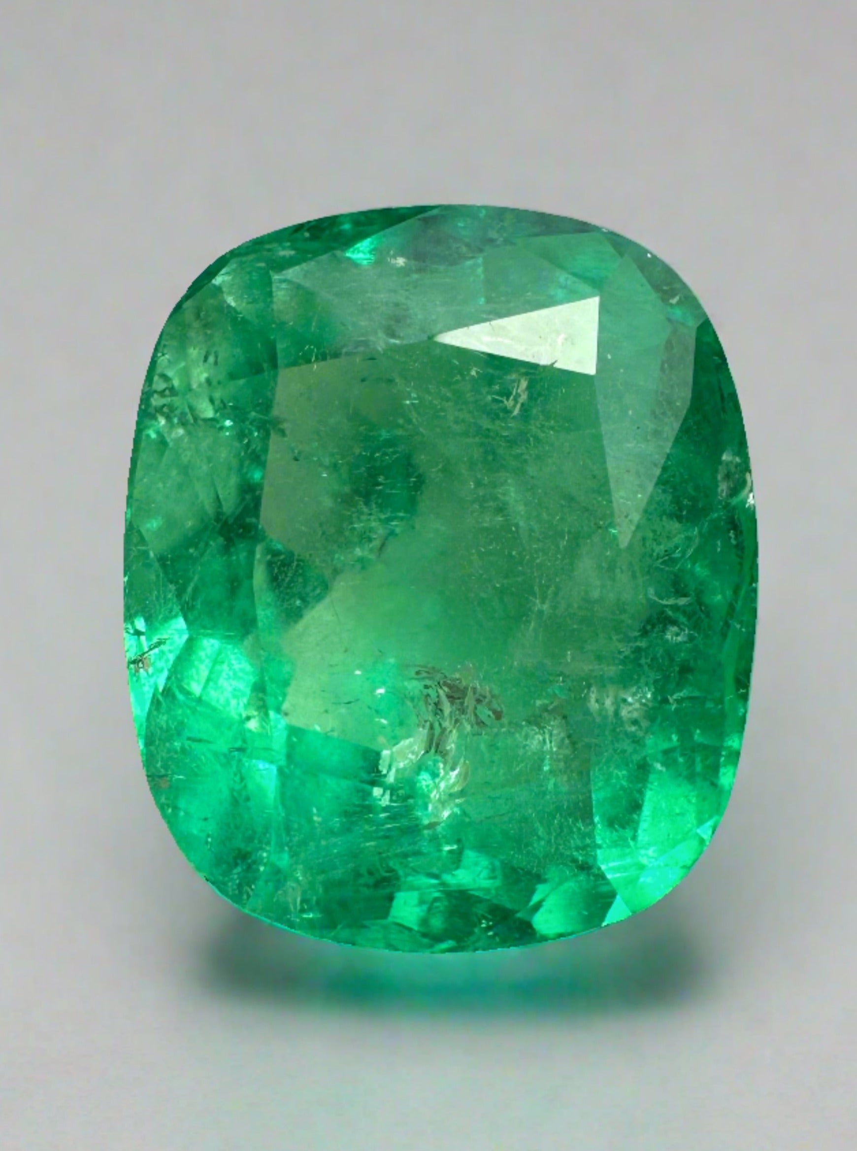 8.04 Carat 13x11 Yellowish Green Natural Loose Colombian Emerald- Cushion Cut - JR Colombian Emeralds