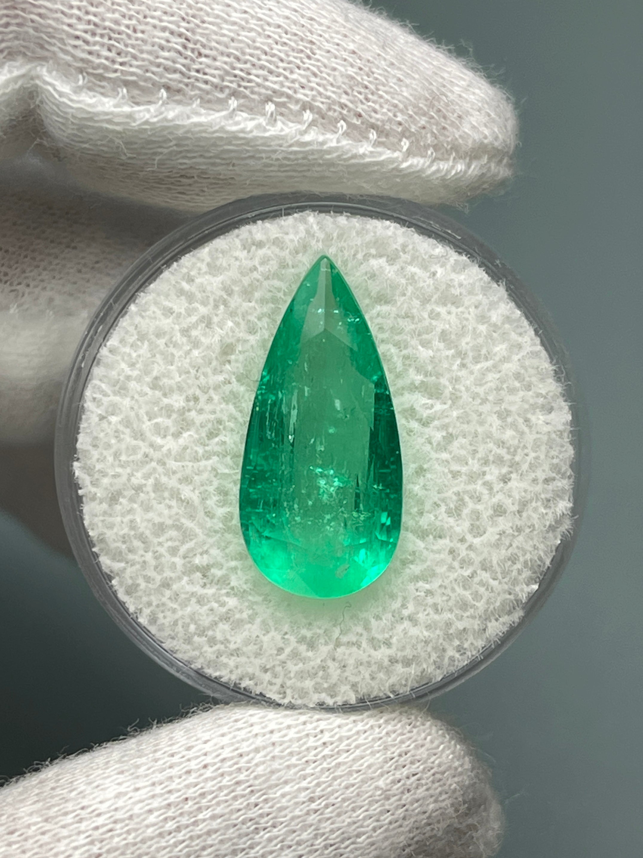 6.27 carat 19x9 Elongated Natural Loose Colombian Emerald-Pear Cut