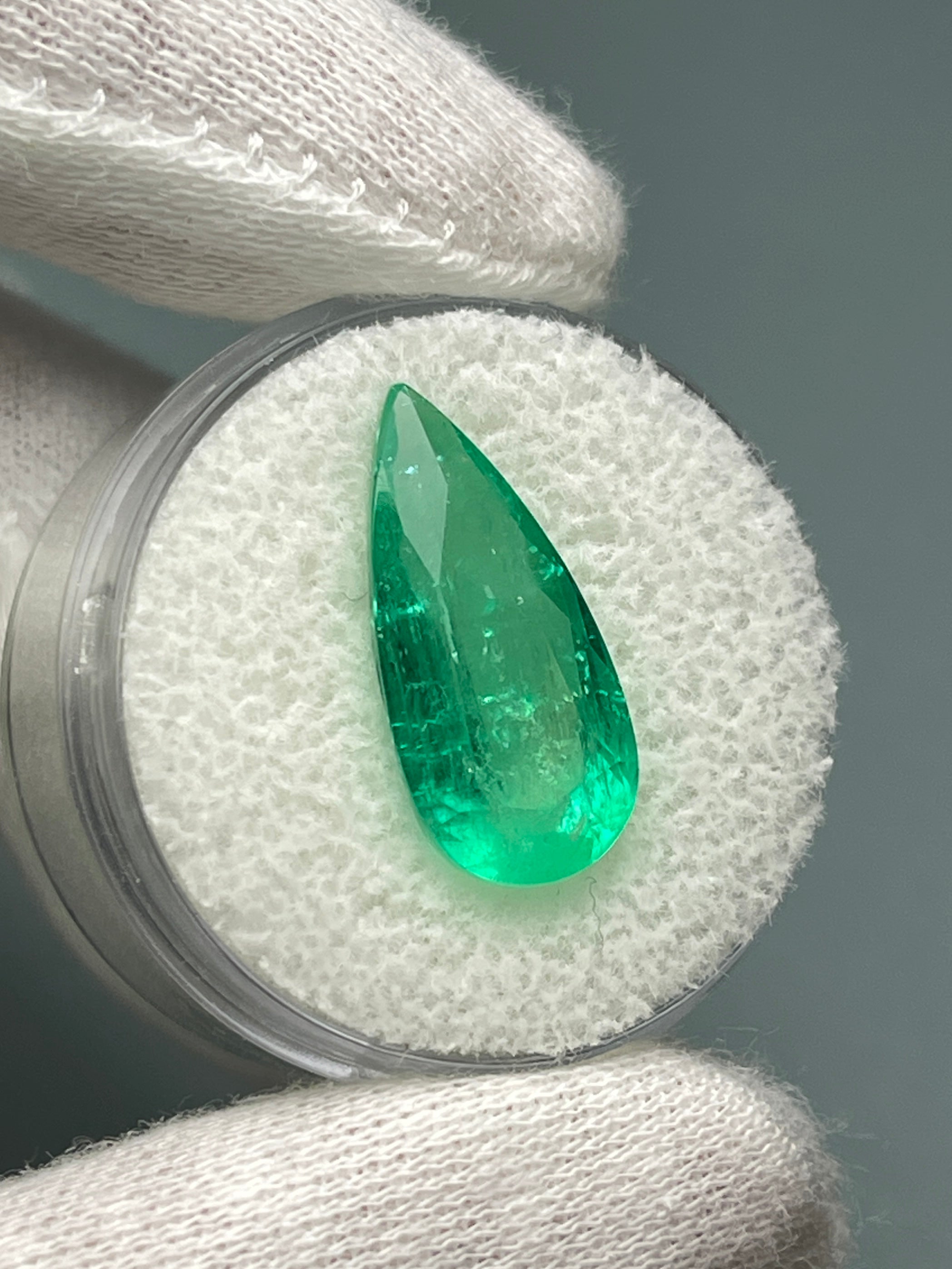 6.27 carat 19x9 Elongated Natural Loose Colombian Emerald-Pear Cut