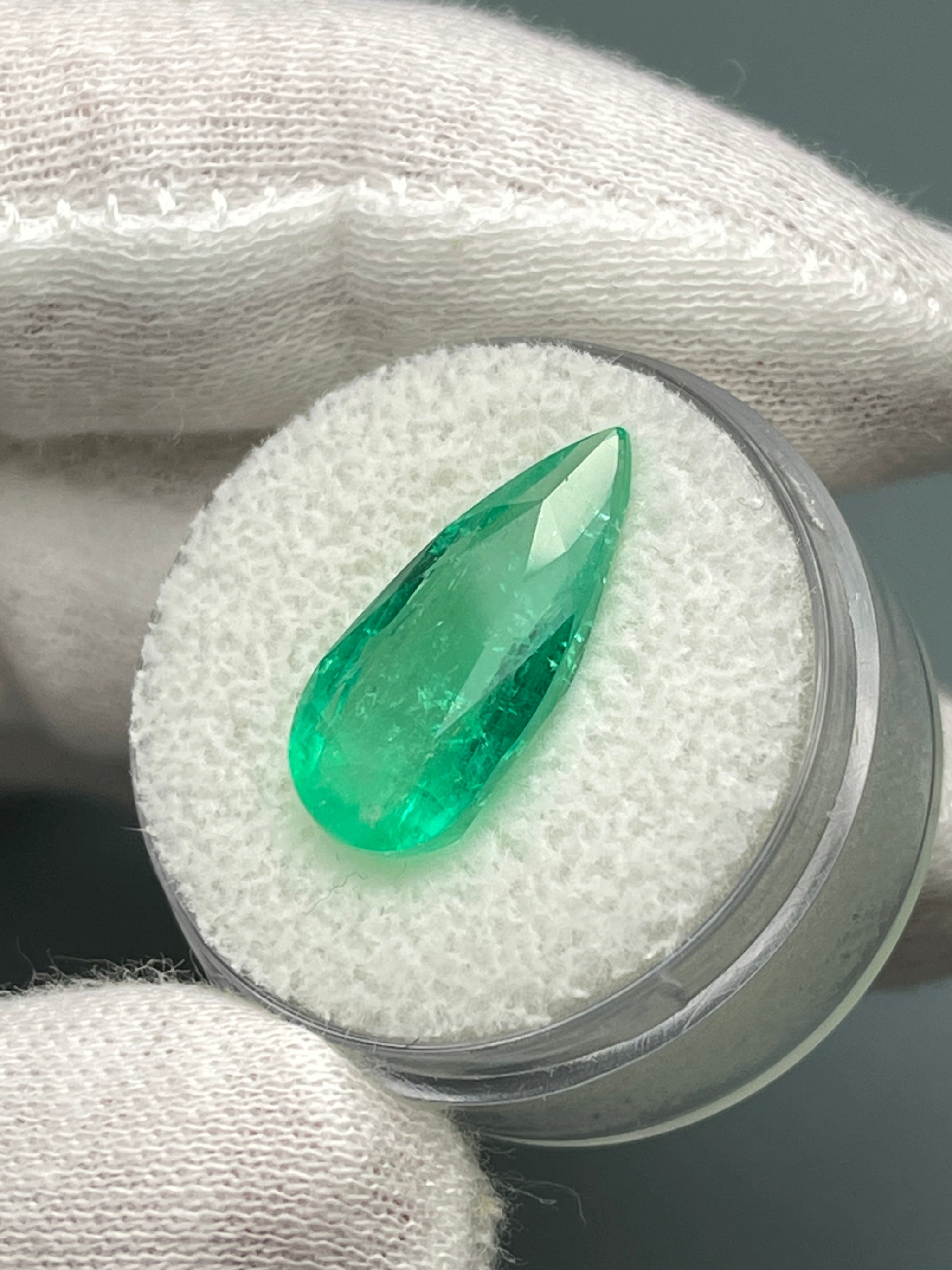 6.27 carat 19x9 Elongated Natural Loose Colombian Emerald-Pear Cut