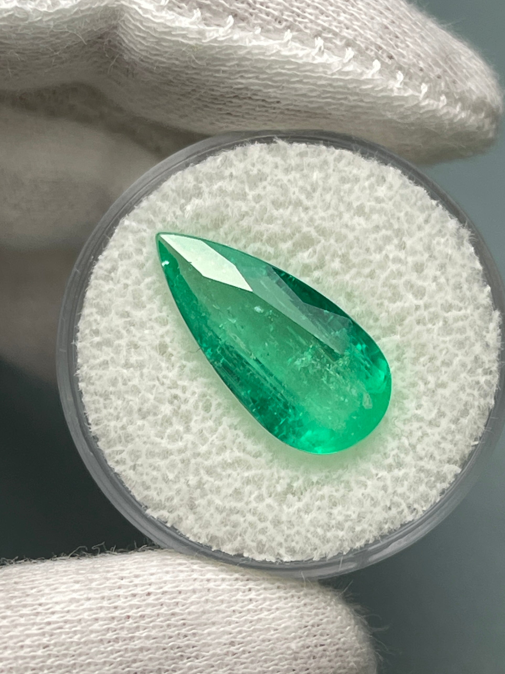 6.27 carat 19x9 Elongated Natural Loose Colombian Emerald-Pear Cut