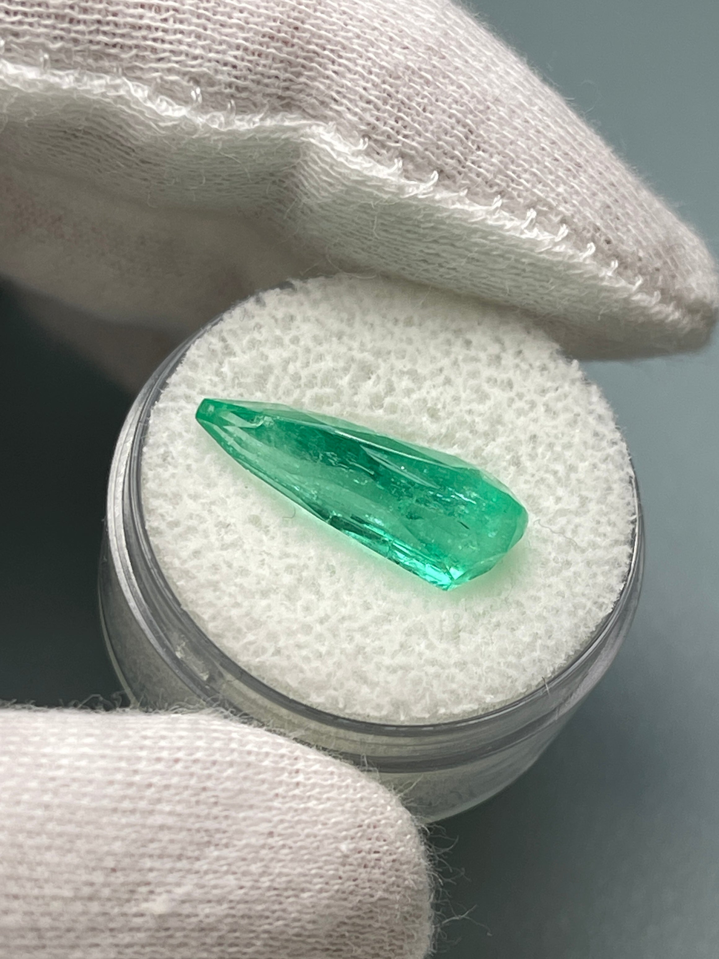 6.27 carat 19x9 Elongated Natural Loose Colombian Emerald-Pear Cut