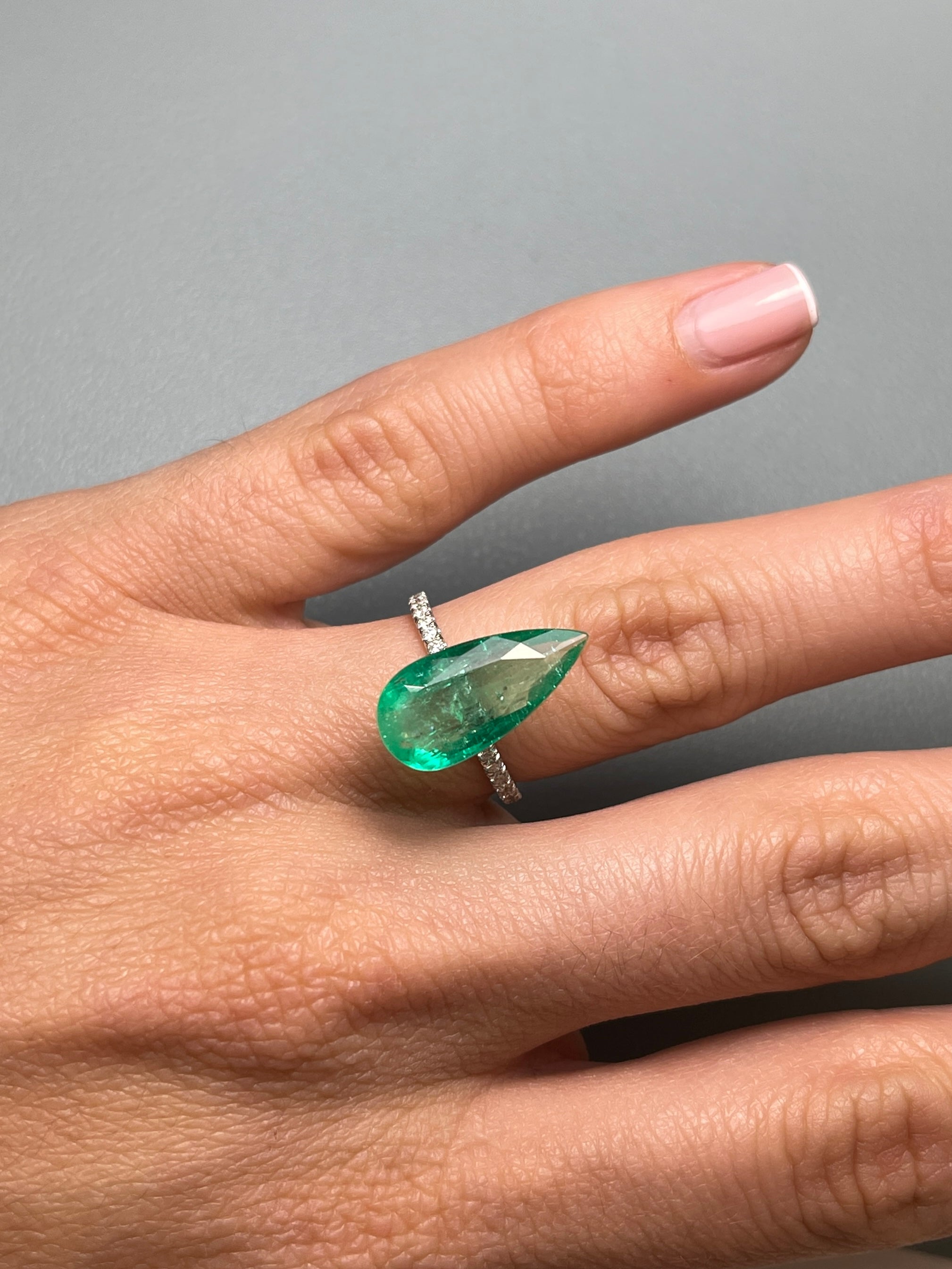 6.27 carat 19x9 Elongated Natural Loose Colombian Emerald-Pear Cut