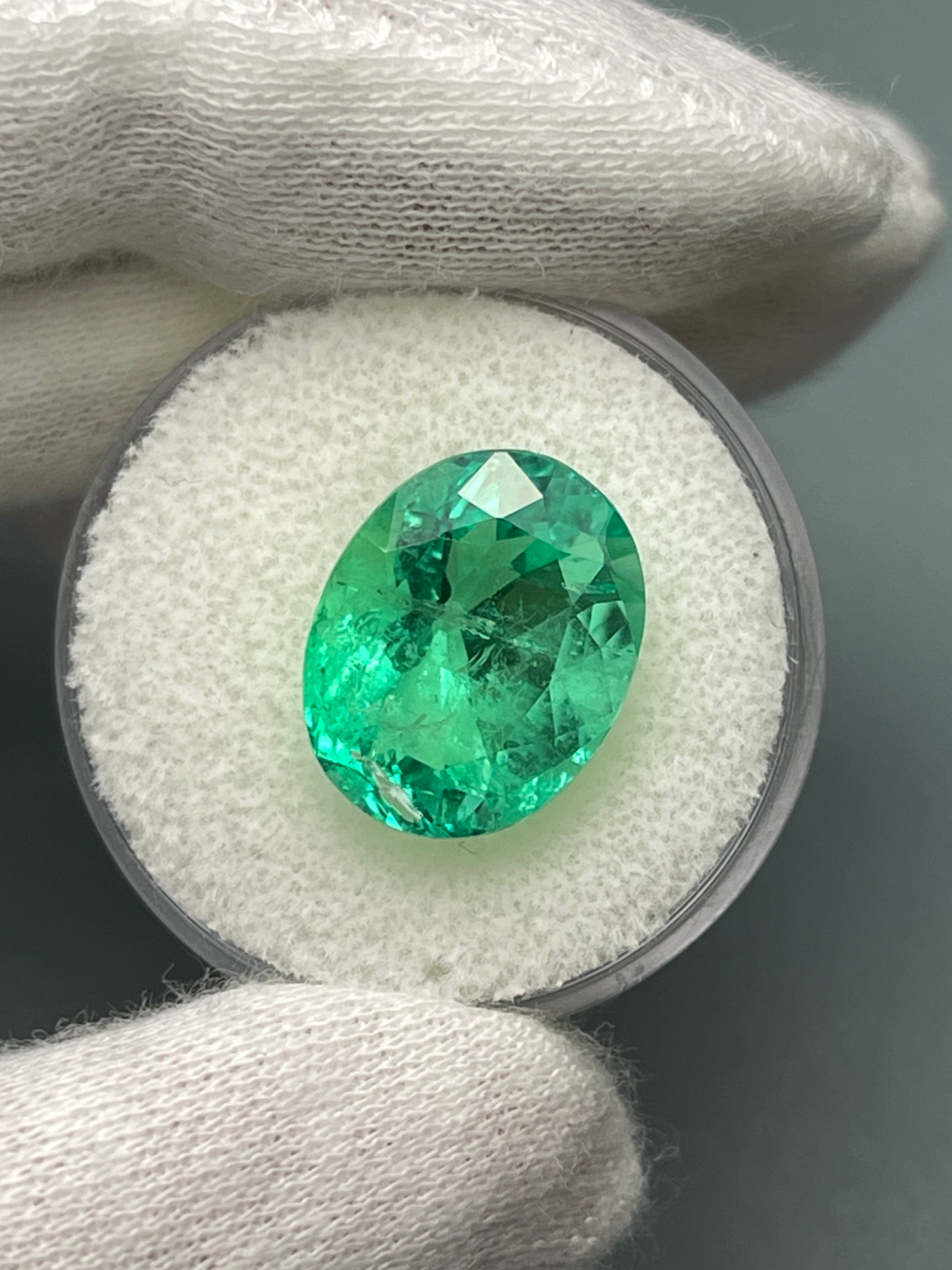 8.40 Carat 15x12 Muzo Yellowish Green Natural Loose Colombian Emerald-Oval Cut