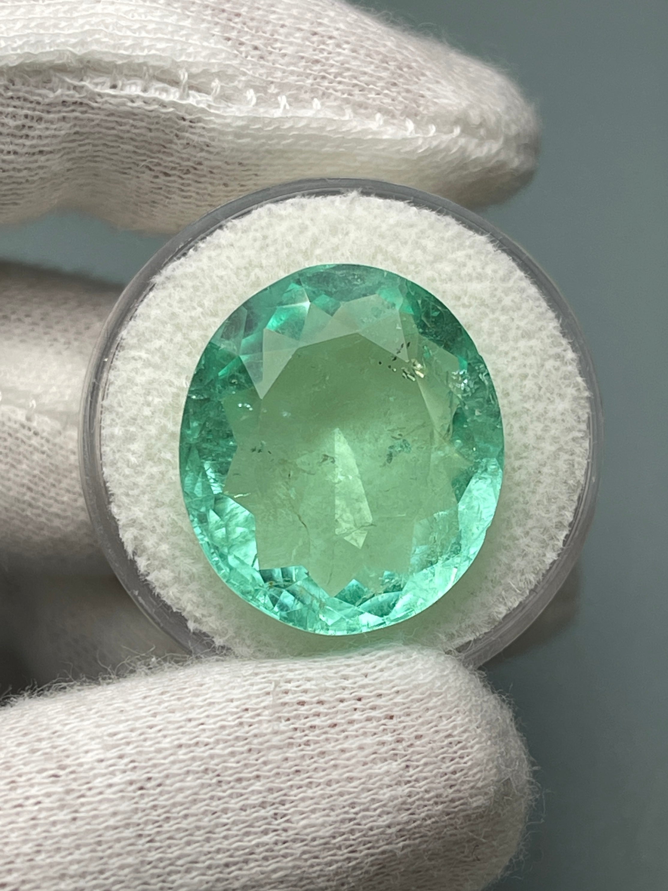 Large 19.15tcw 20x18 Bubbly Light Green Loose Colombian Emeralds-Oval Cut