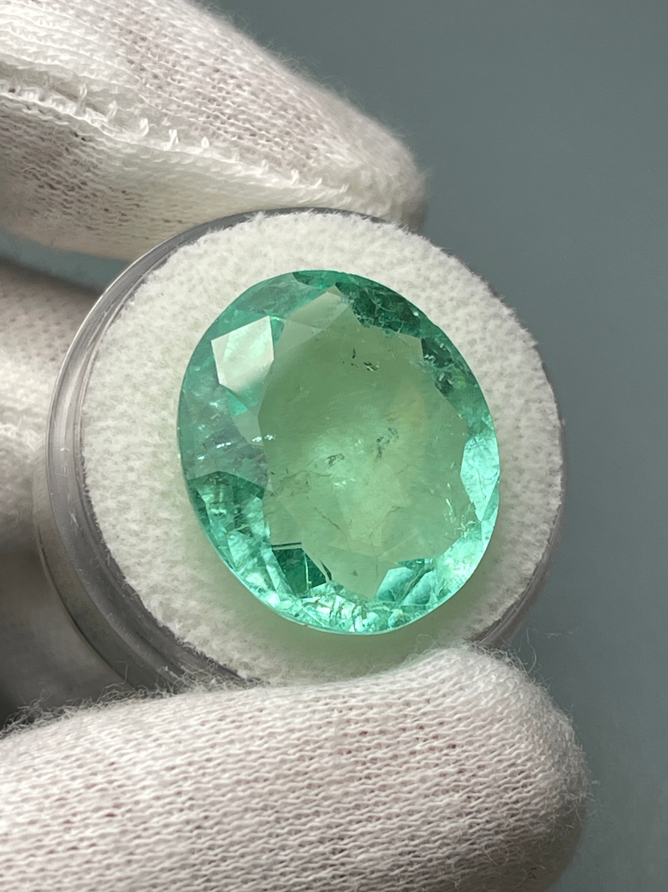 Large 19.15tcw 20x18 Bubbly Light Green Loose Colombian Emeralds-Oval Cut