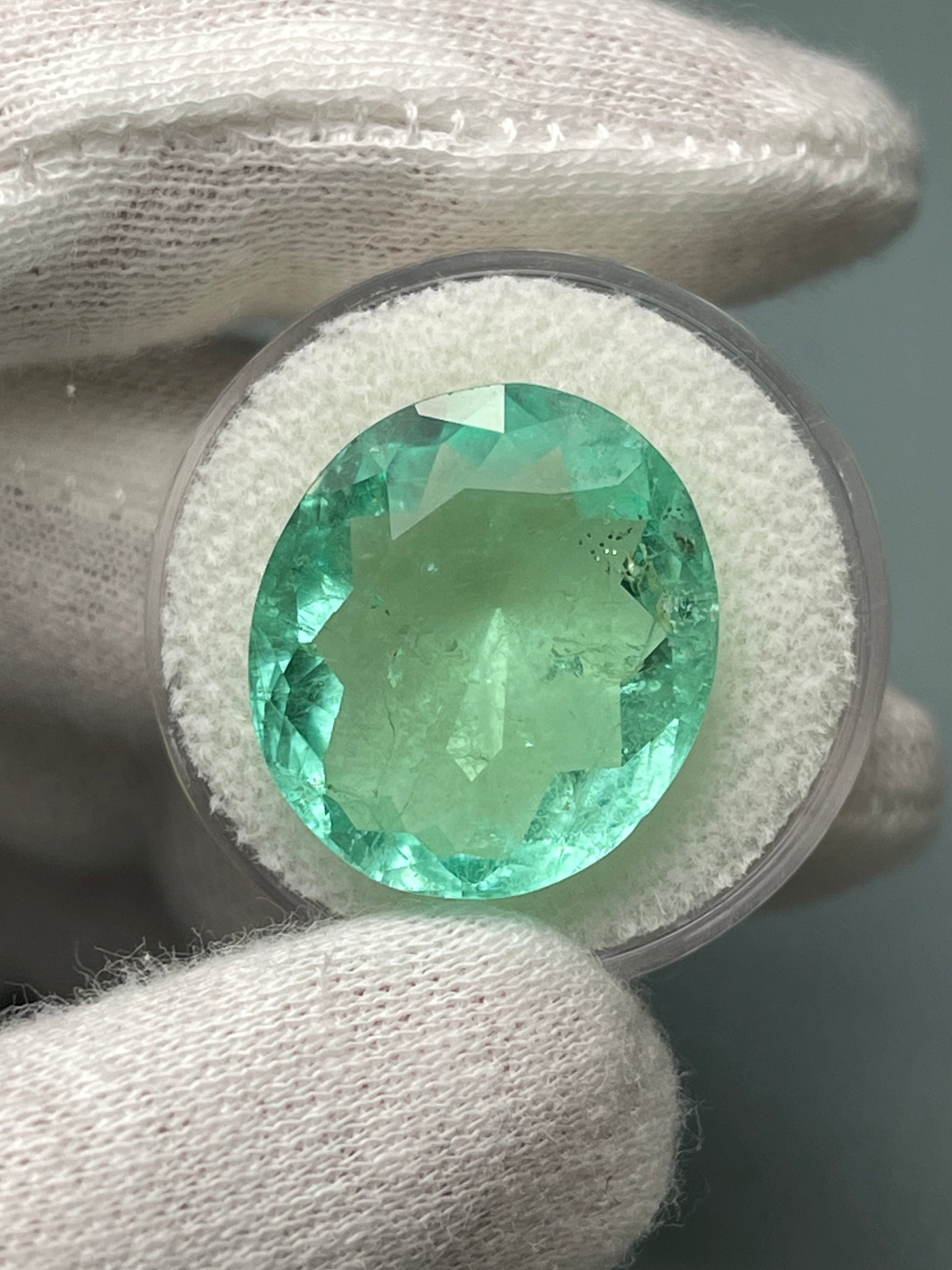 Large 19.15tcw 20x18 Bubbly Light Green Loose Colombian Emeralds-Oval Cut