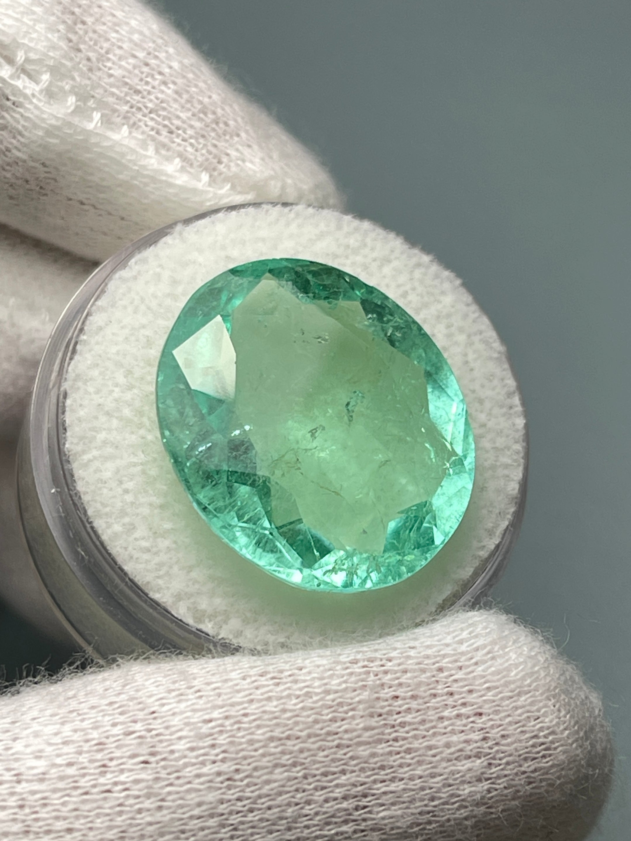 Large 19.15tcw 20x18 Bubbly Light Green Loose Colombian Emeralds-Oval Cut