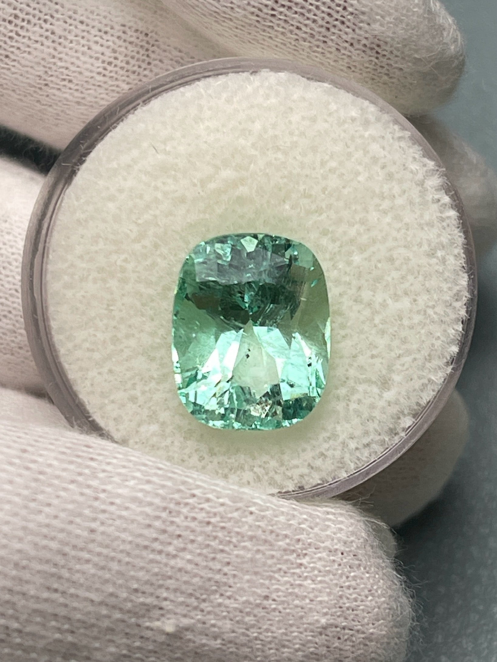 5.96 Carat 13x10 Seafoam Green Freckled Natural Loose Colombian Emerald-Elongated Cushion Cut