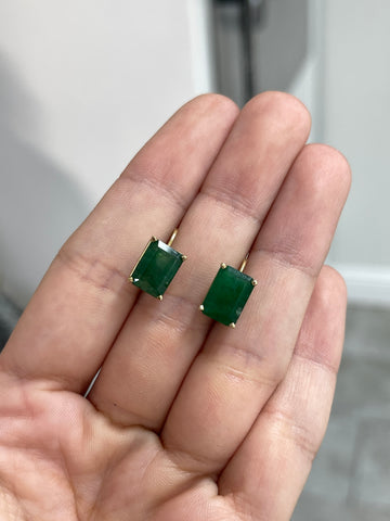 3.43tcw Classic Dark Green Natural Emerald Lever back Dangle Earrings 14K