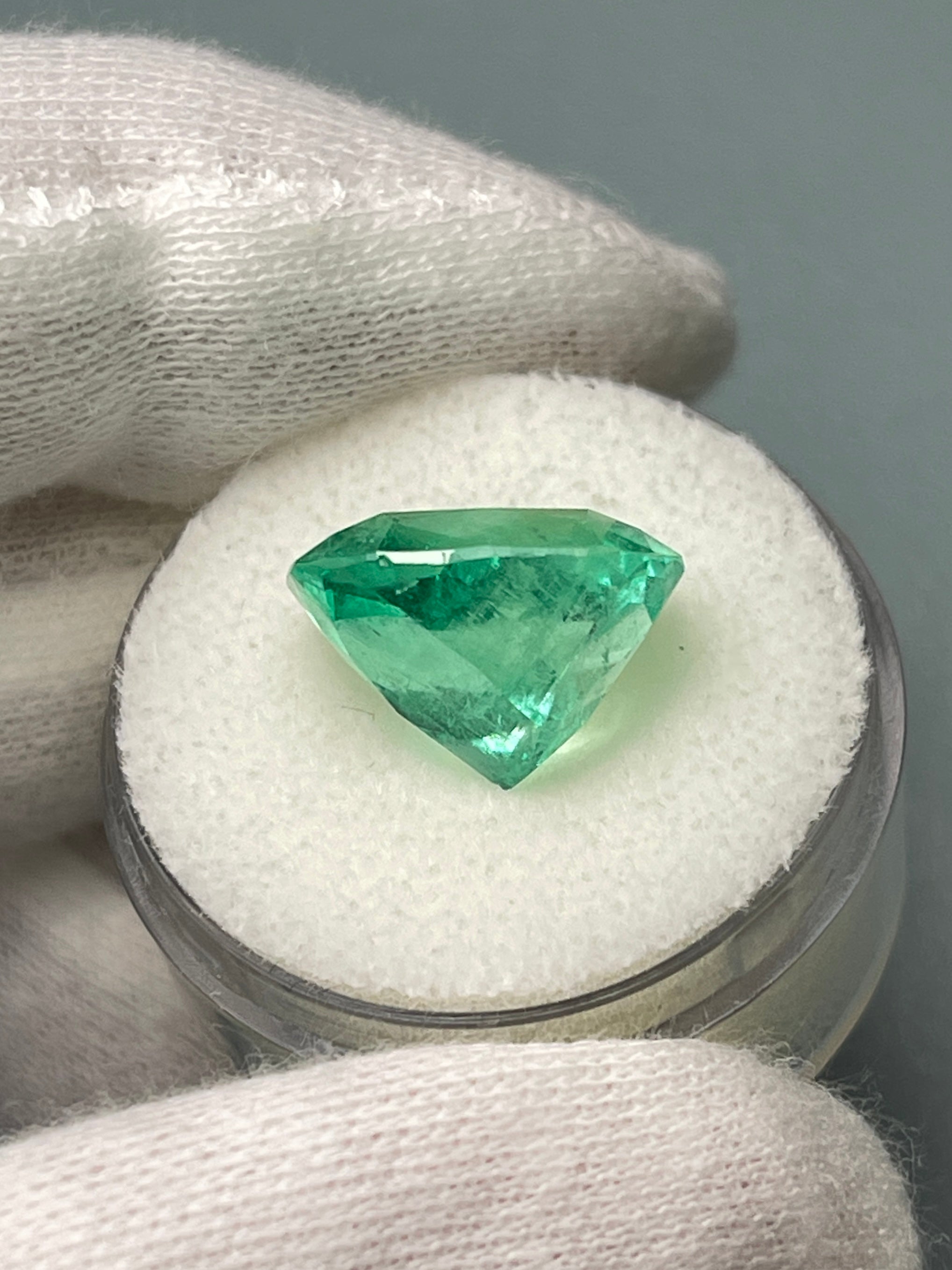 9.23 Carat 14x12 Muzo Yellowish Green Natural Loose Colombian Emerald-Cushion Cut