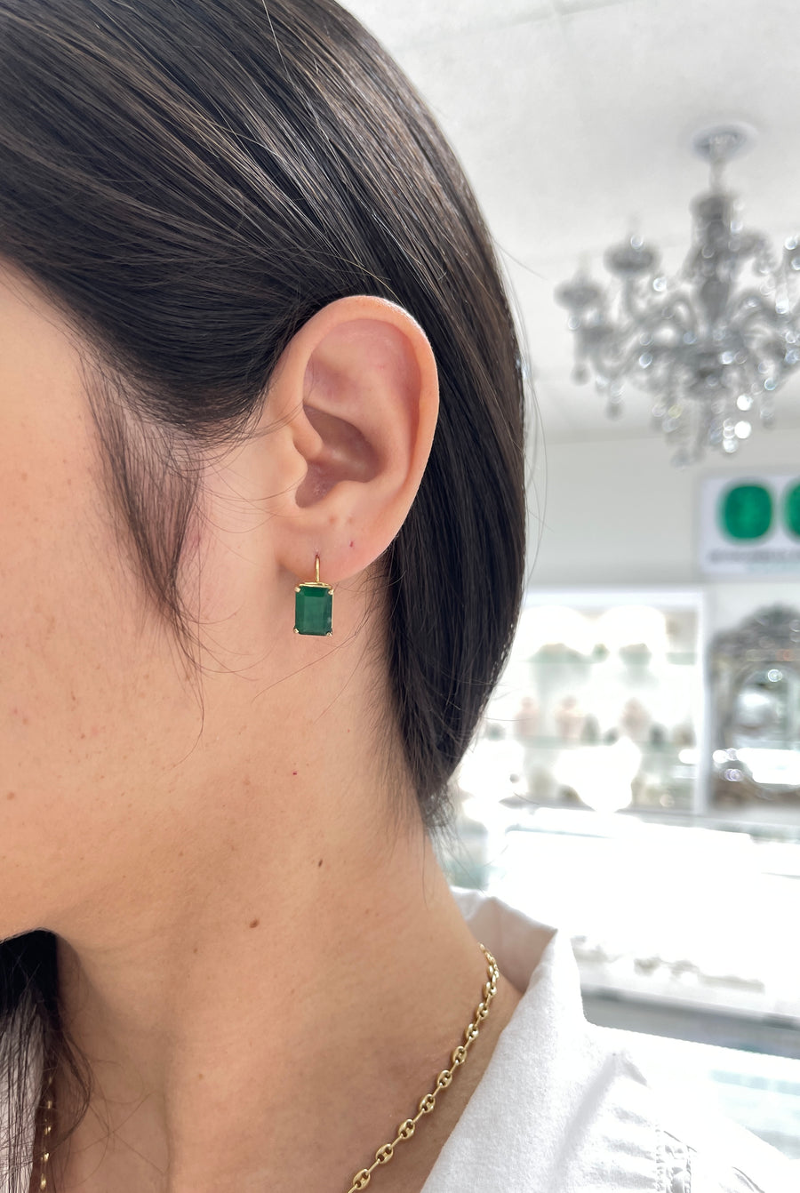 3.43tcw Classic Dark Green Natural Emerald Lever back Dangle Earrings 14K