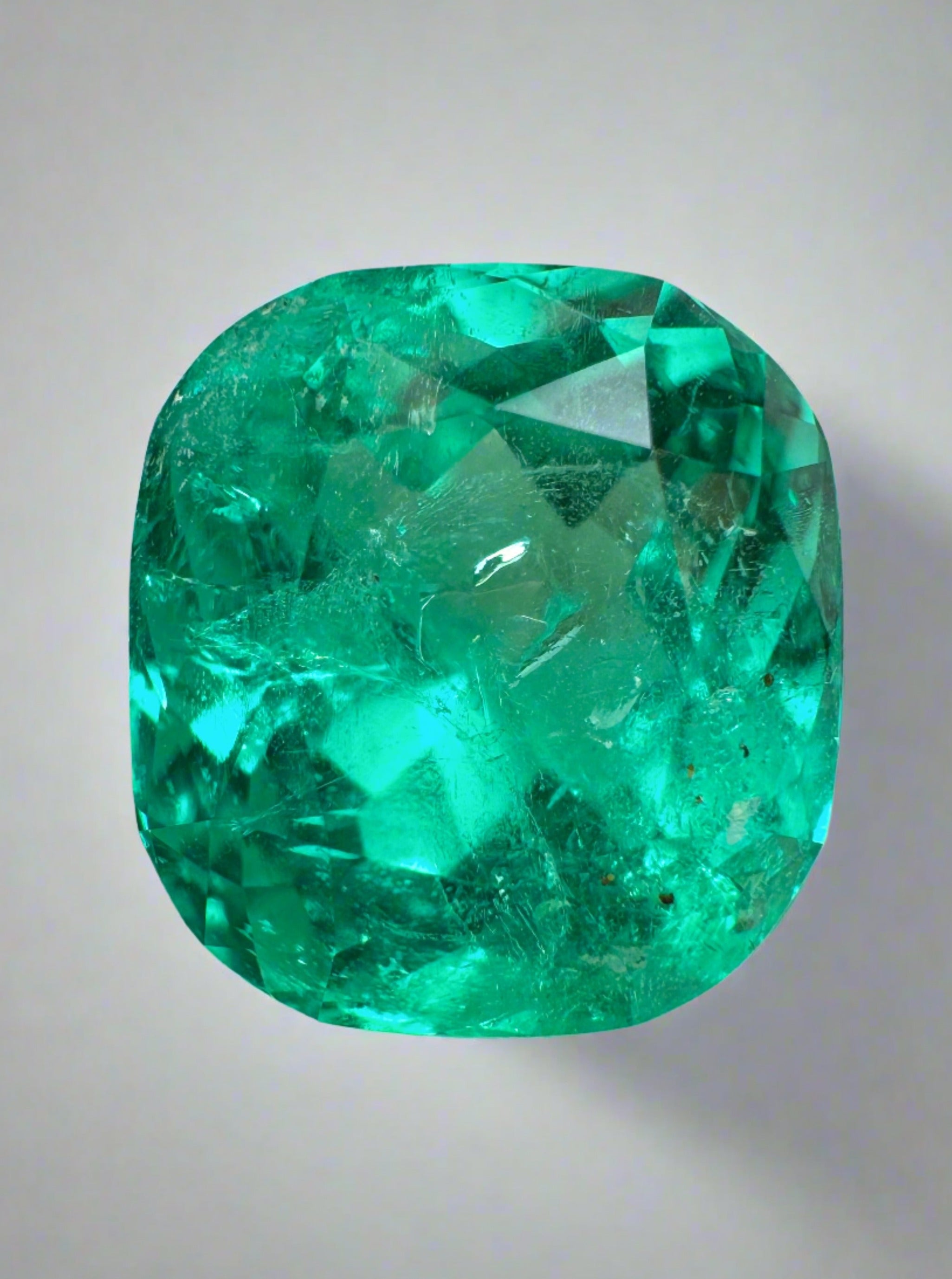 4.93 Carat Minor Oil 10.5 x 9.5 Vivid Bluish Natural Loose Colombian Emerald-Cushion Cut - JR Colombian Emeralds