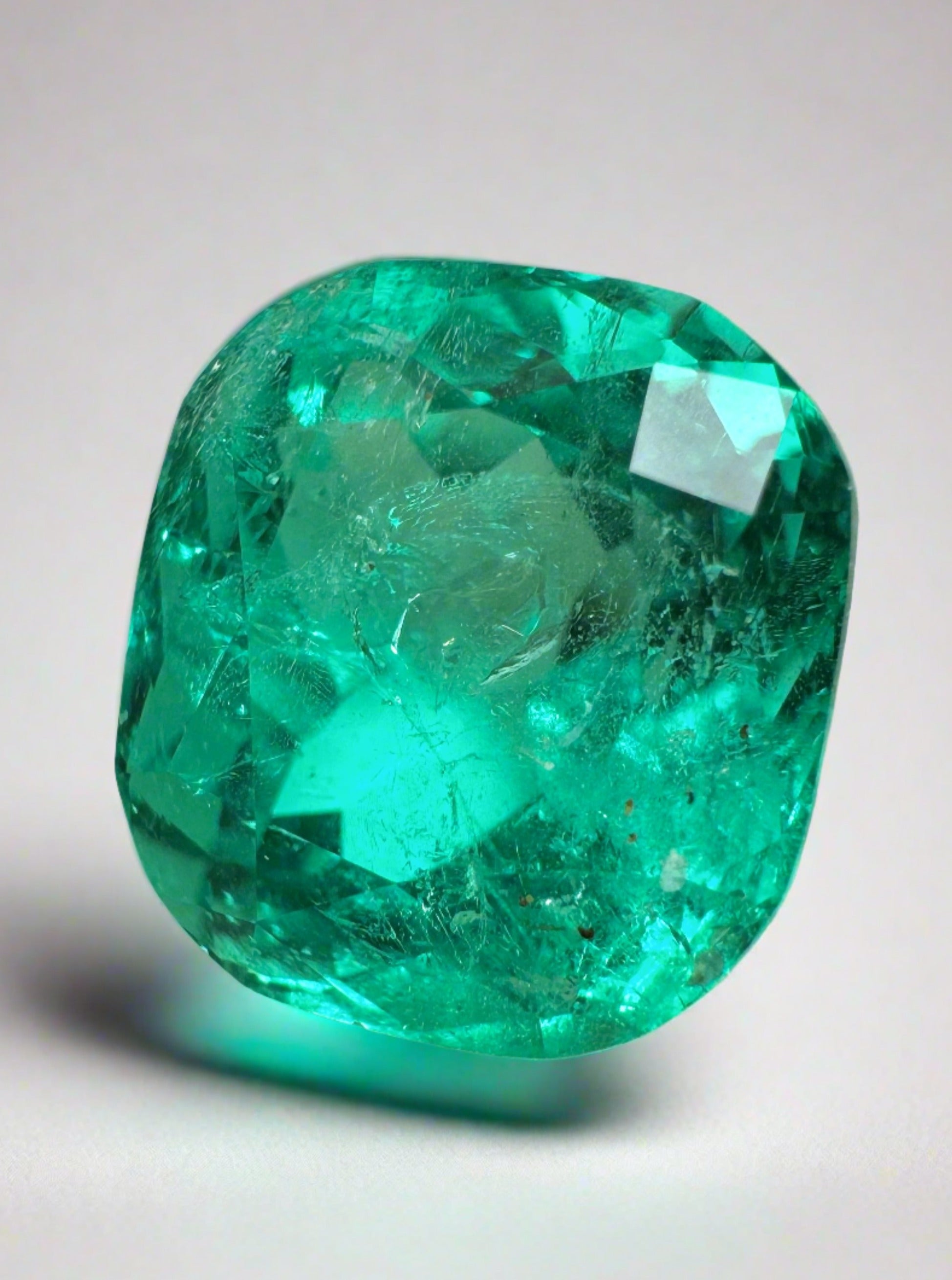 4.93 Carat Minor Oil 10.5 x 9.5 Vivid Bluish Natural Loose Colombian Emerald-Cushion Cut - JR Colombian Emeralds