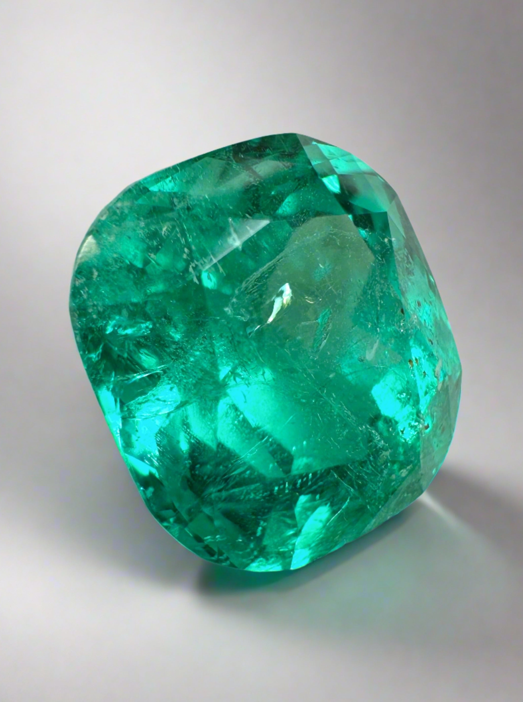 4.93 Carat Minor Oil 10.5 x 9.5 Vivid Bluish Natural Loose Colombian Emerald-Cushion Cut - JR Colombian Emeralds