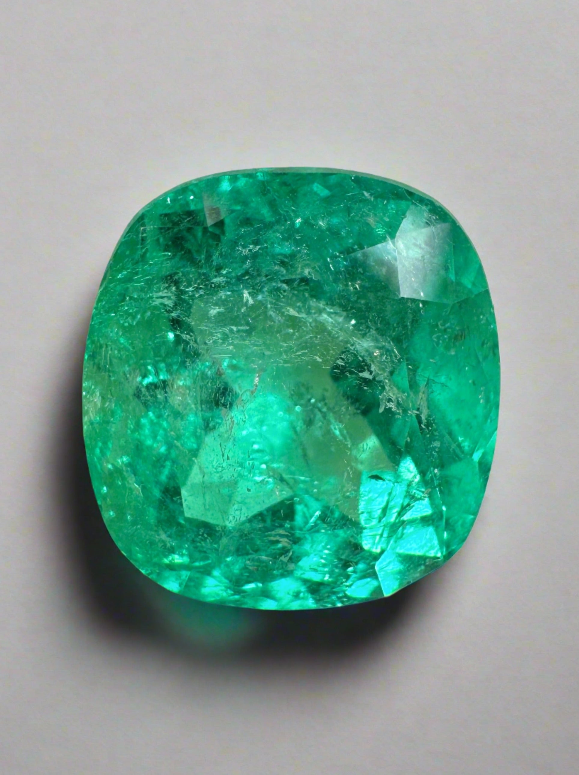 5.21 Carat Certified 11x10.5 Fine Yellowish Green Natural Loose Colombian Emerald- Cushion Cut - JR Colombian Emeralds