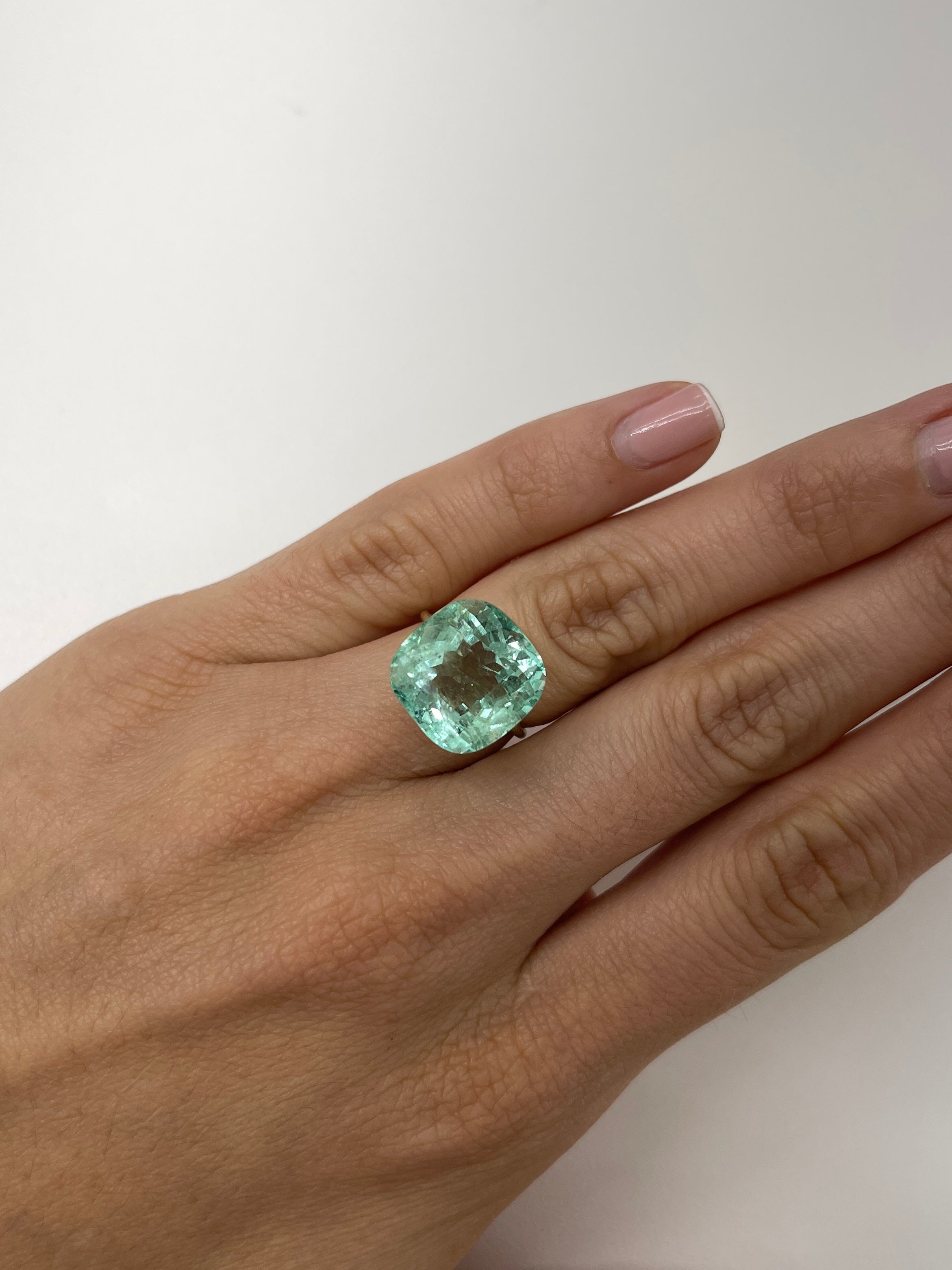 12.86 Carat 14.5x14 Natural Cushion Colombian Emerald