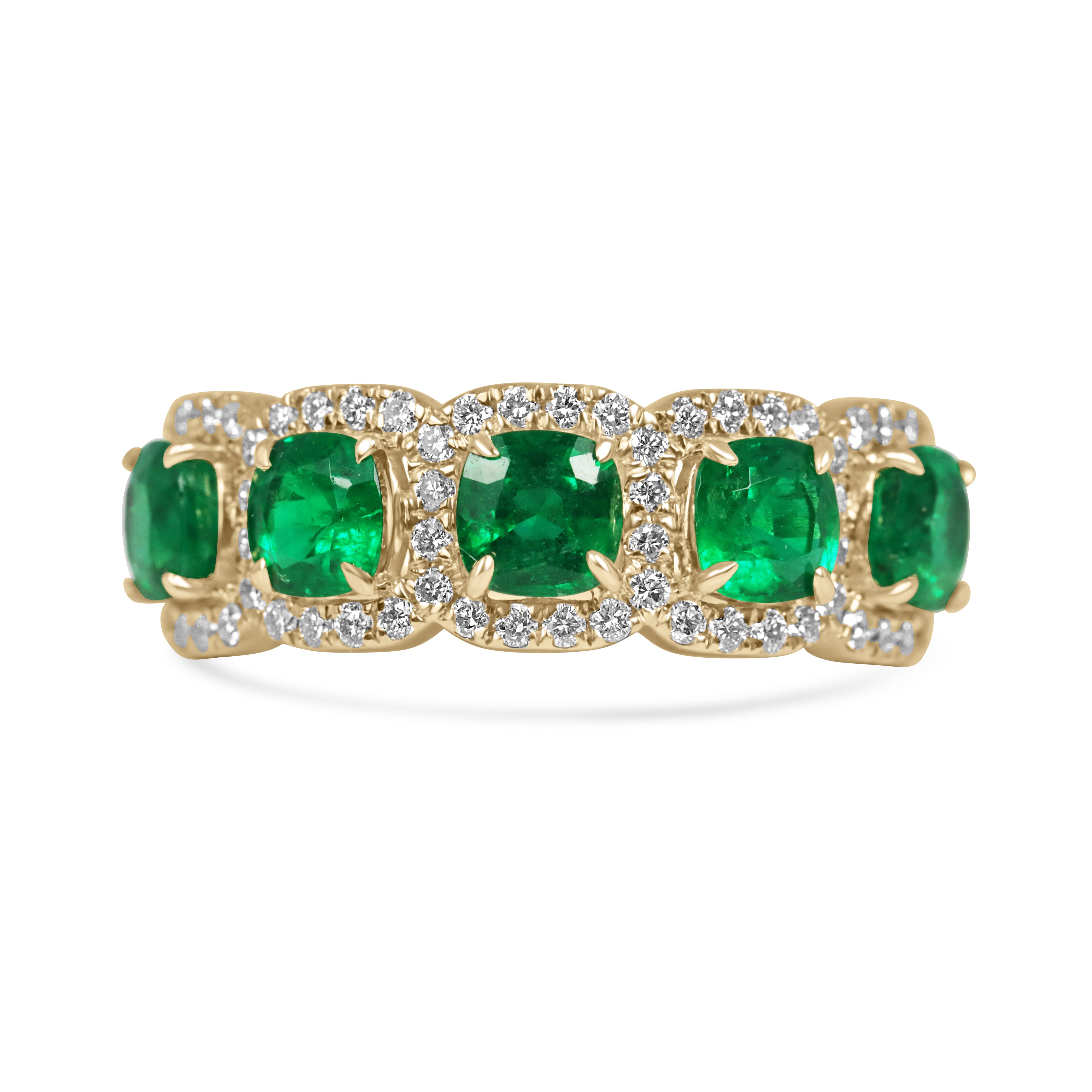 1.85tcw AAA+ Natural Cushion Cut Emerald & Diamond Wedding Band 18K