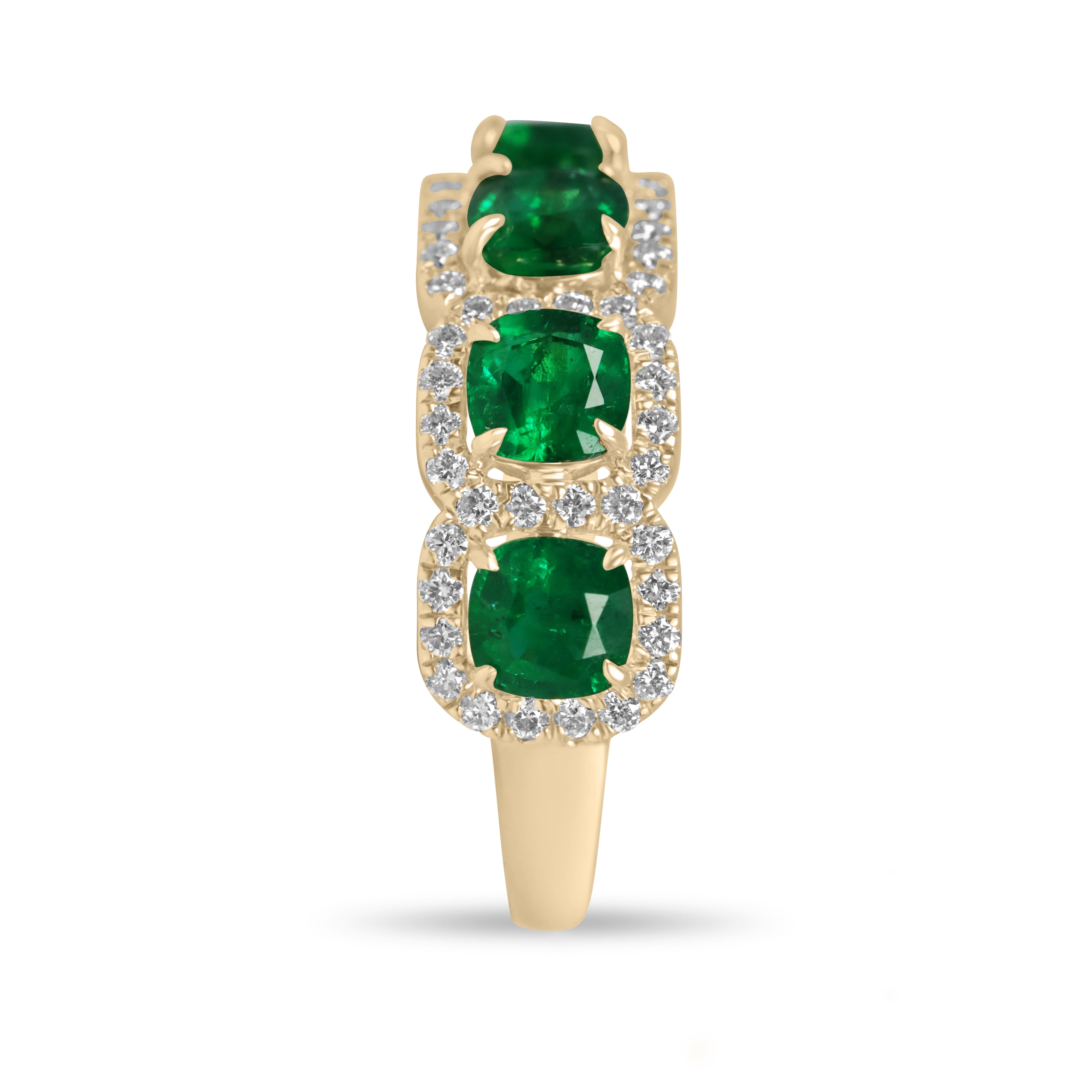 1.85tcw AAA+ Natural Cushion Cut Emerald & Diamond Wedding Band 18K