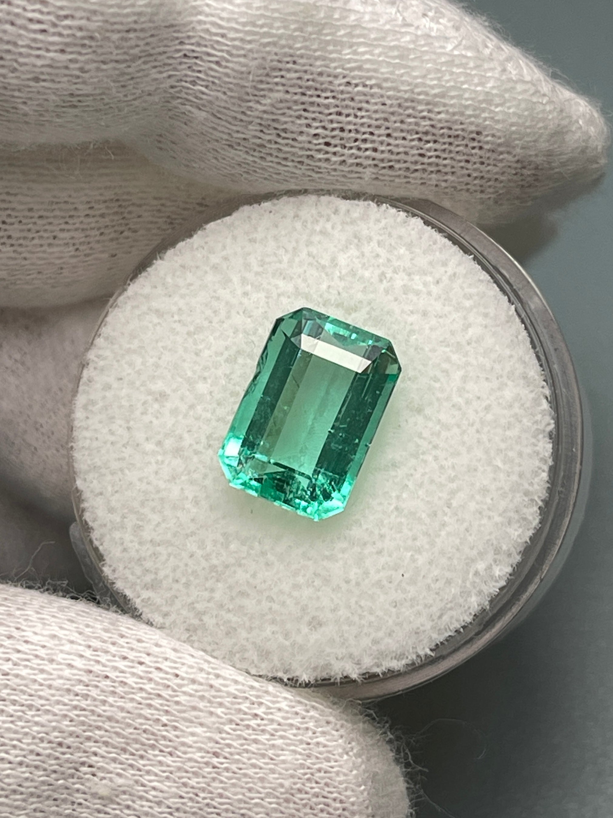 3.76 Carat 11x8 Chipped Crystal Clear Green Natural Loose Colombian Emerald-Emerald Cut